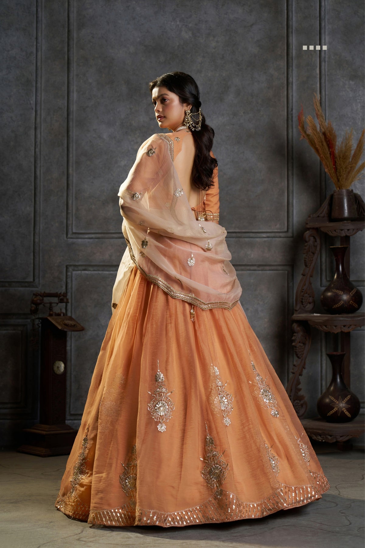 Rust Orange Pure Organza Embroidered Designer Lehenga Choli
