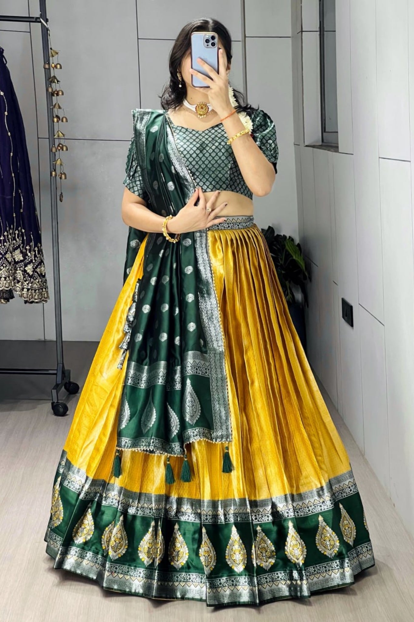 Royal Banarasi Silk Lehenga Choli With Contrast Dupatta For Wedding And Festive Wear