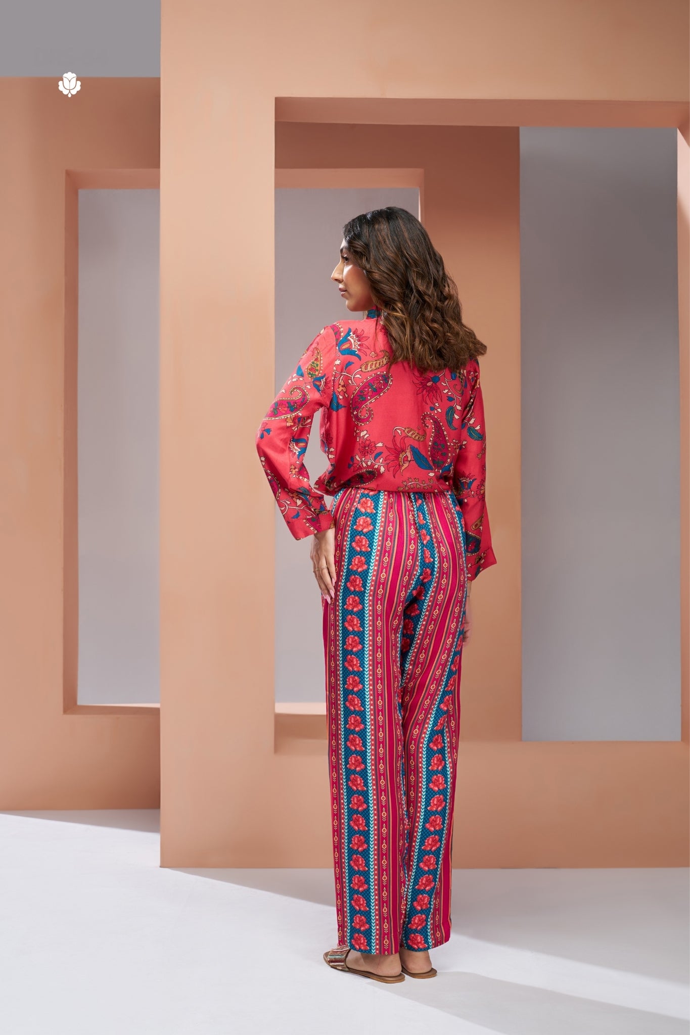 Pure Muslin Silk Coral Pink Co-Ord Set For Women