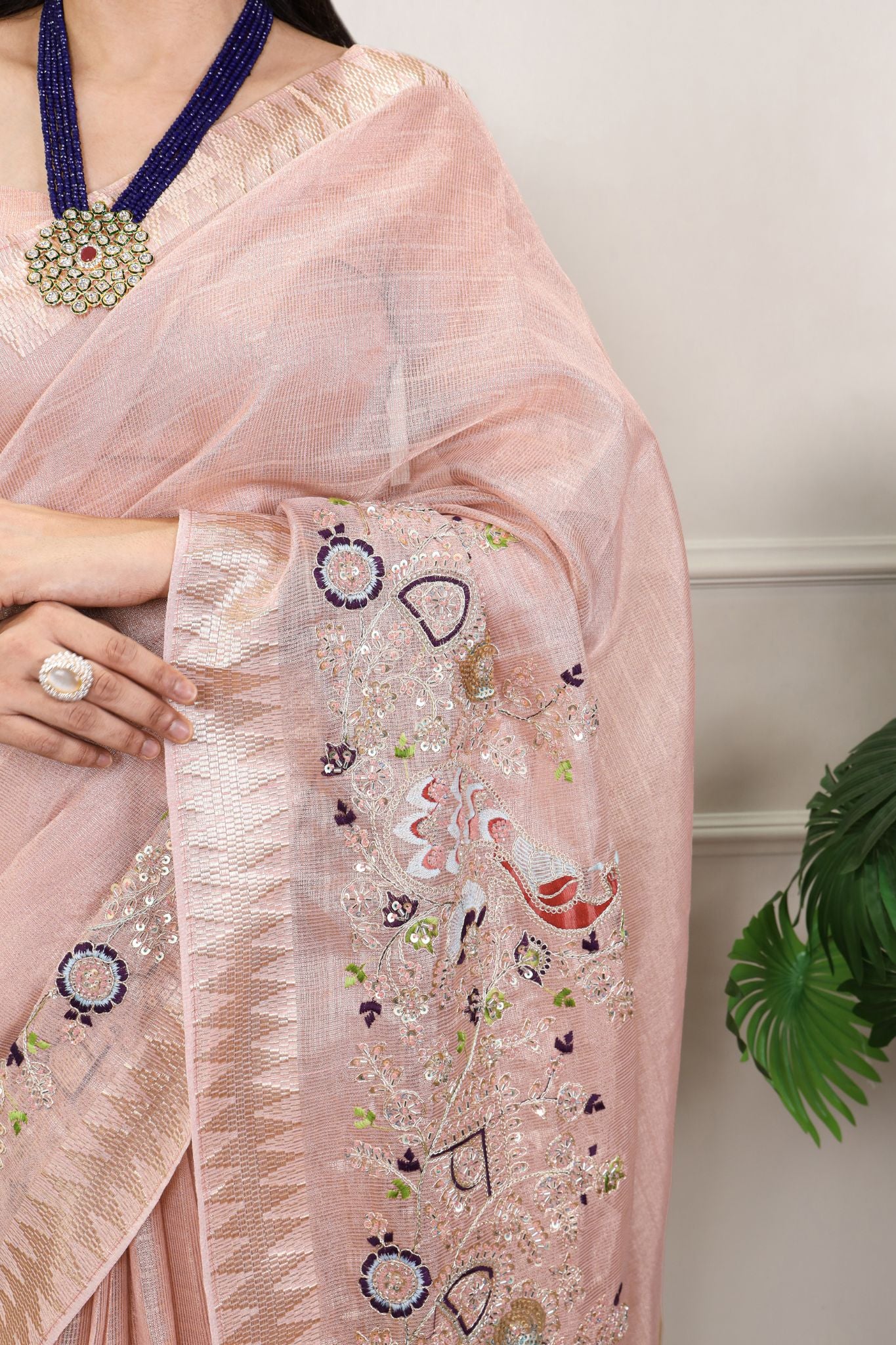 Premium Zari Kota Tissue Saree | Embroidery Beads Work Zari Weaving Border