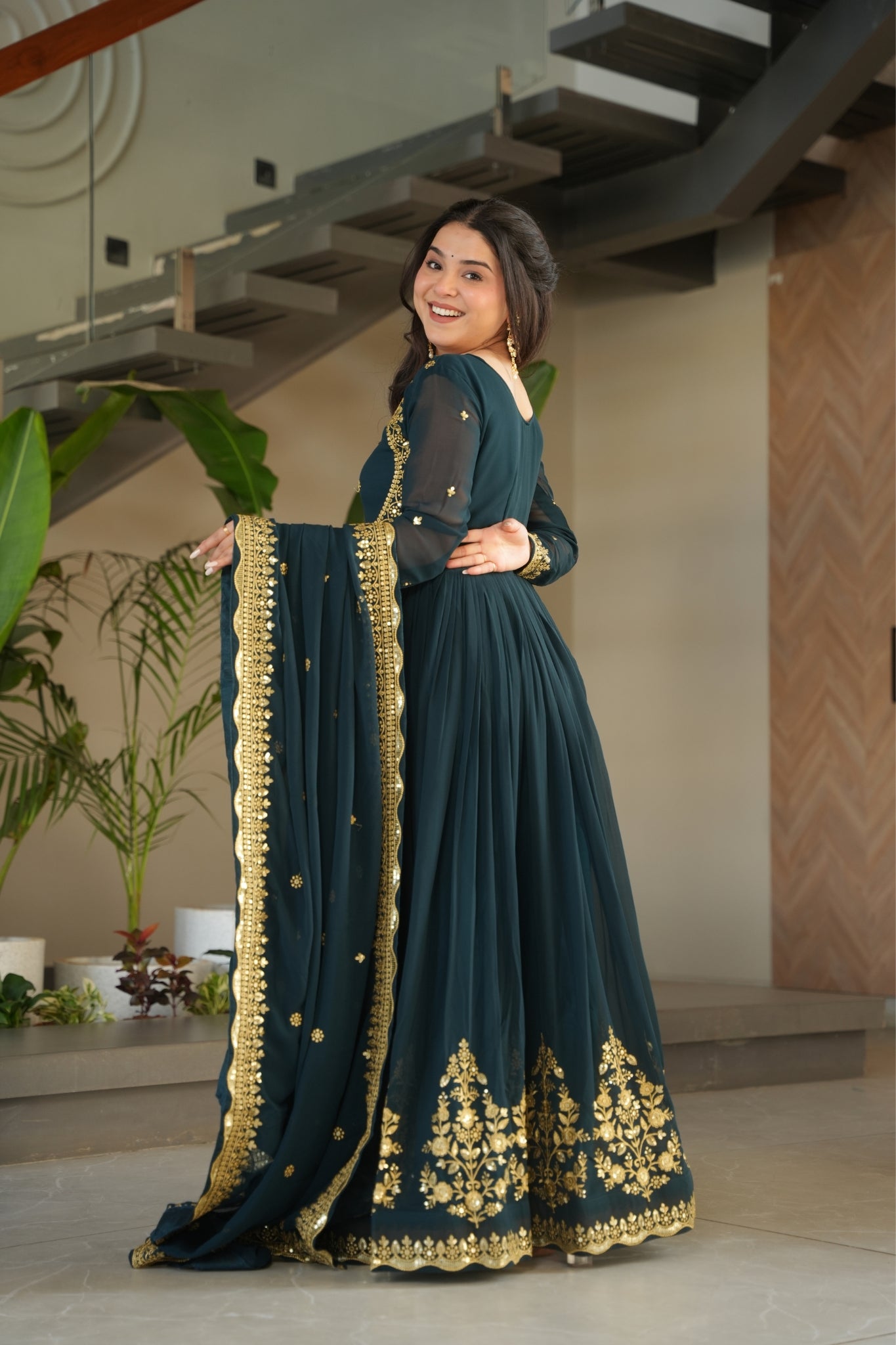 Georgette Tread Sequins Embordered Anarkali Suit