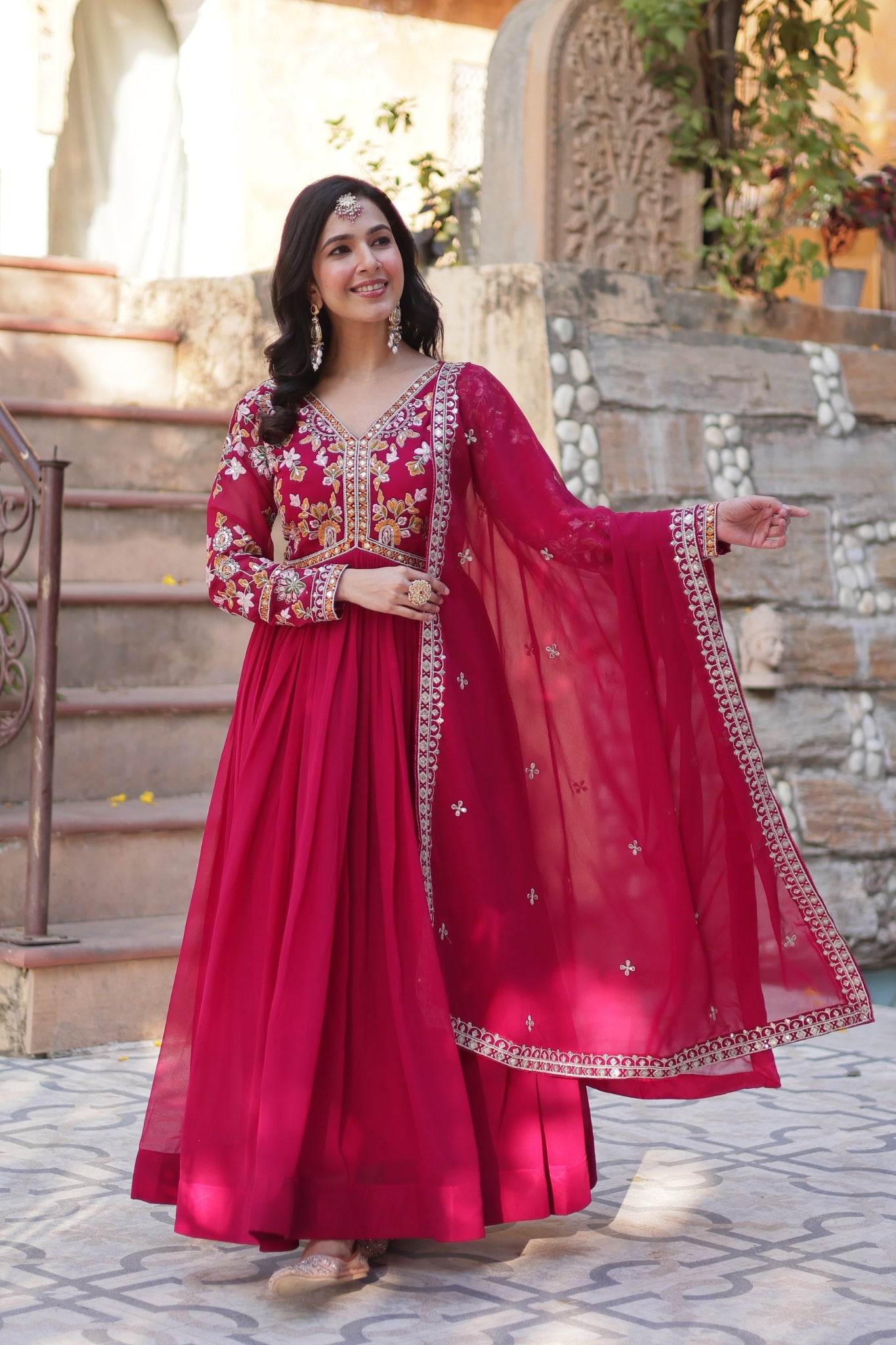 Floral Embroidery Sequins Work Beautiful Anarkali Suit Set