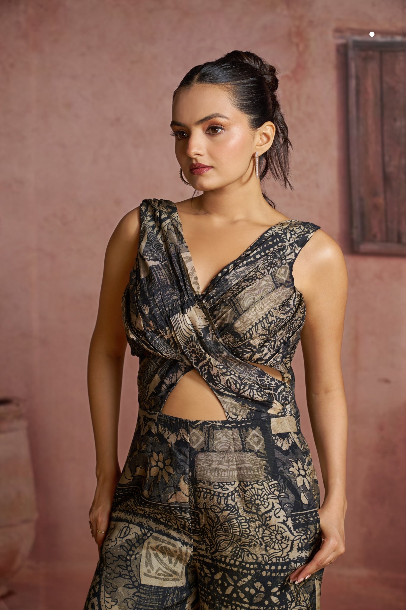 Royal Noir Luxe Muslin Silk Printed Jumpsuit