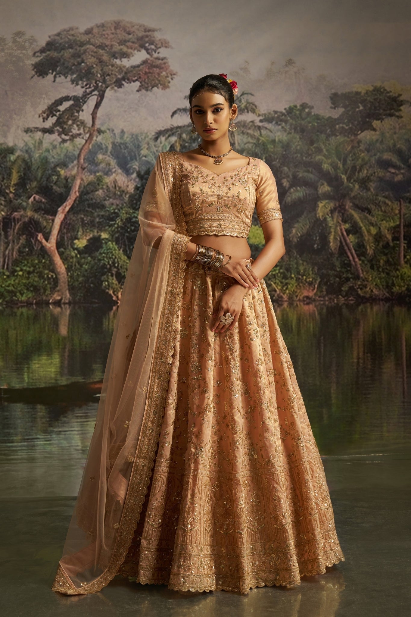 Peach Gota Silk Designer Luxury Lehenga Set