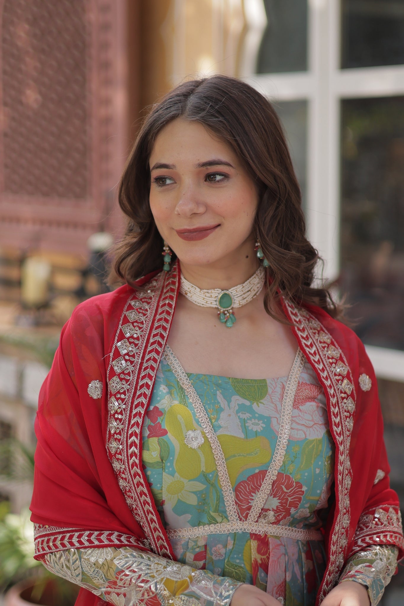 Designer Printed Gold Sequins Embroidered Work Anarkali Gown