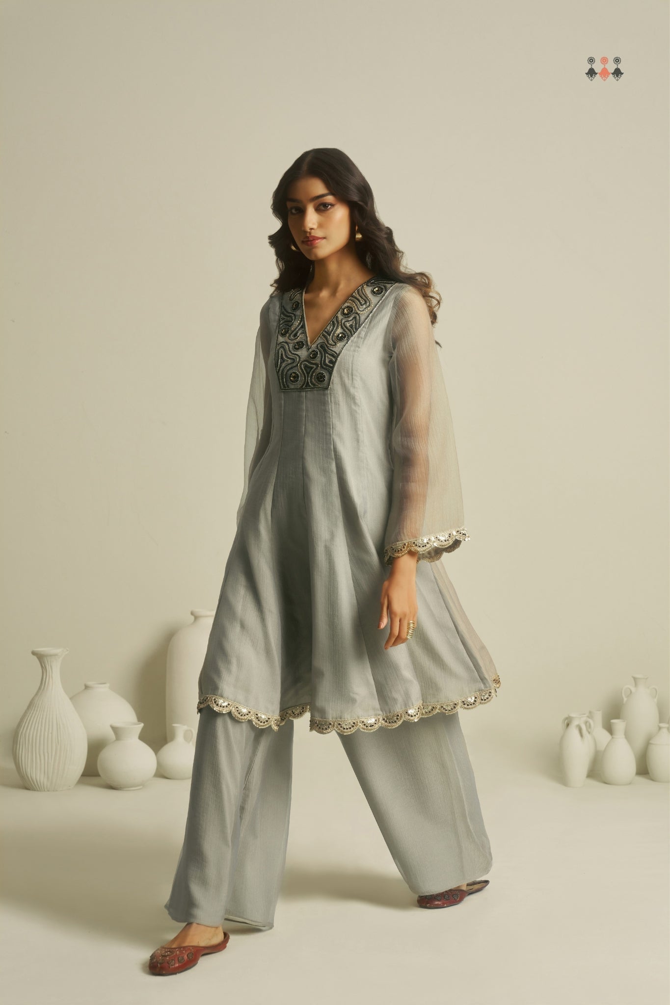 Pure Tissue Handworked Peplum And Palazzo Set