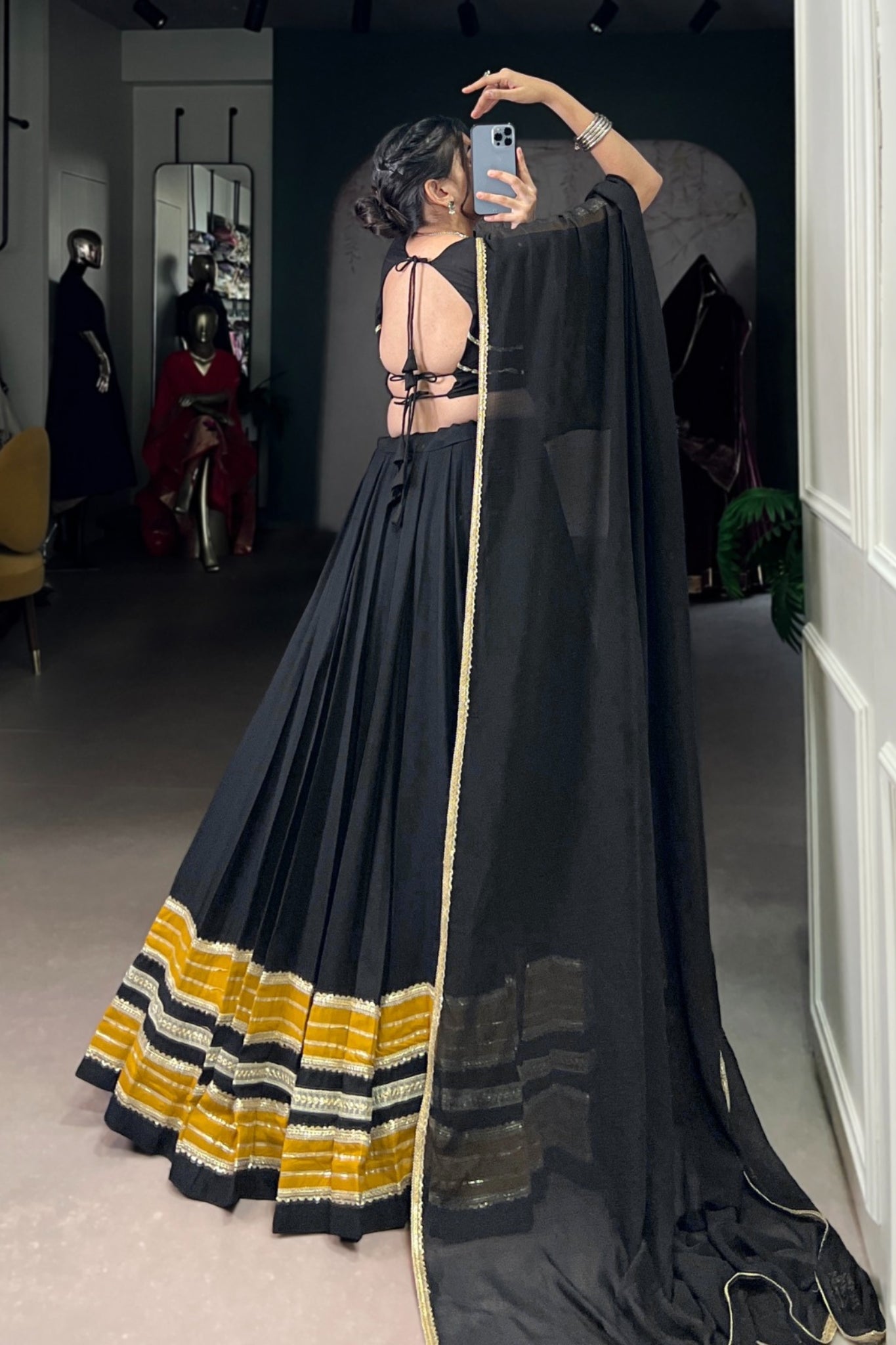 Black Beautiful Pure Rayon Original Mirror Work Stunning Navratri Lehenga Choli