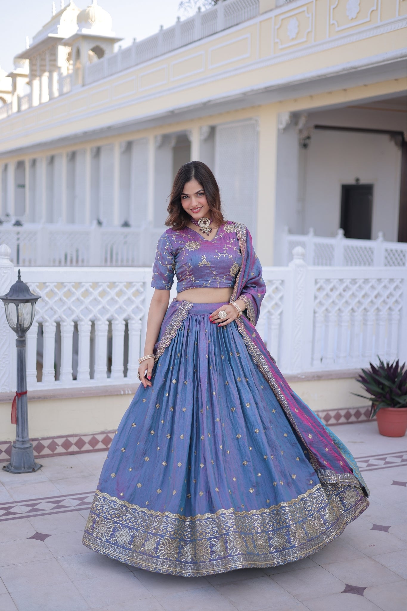 Designer Zari Sequins Embroidered Lehenga Choli Set With Dupatta