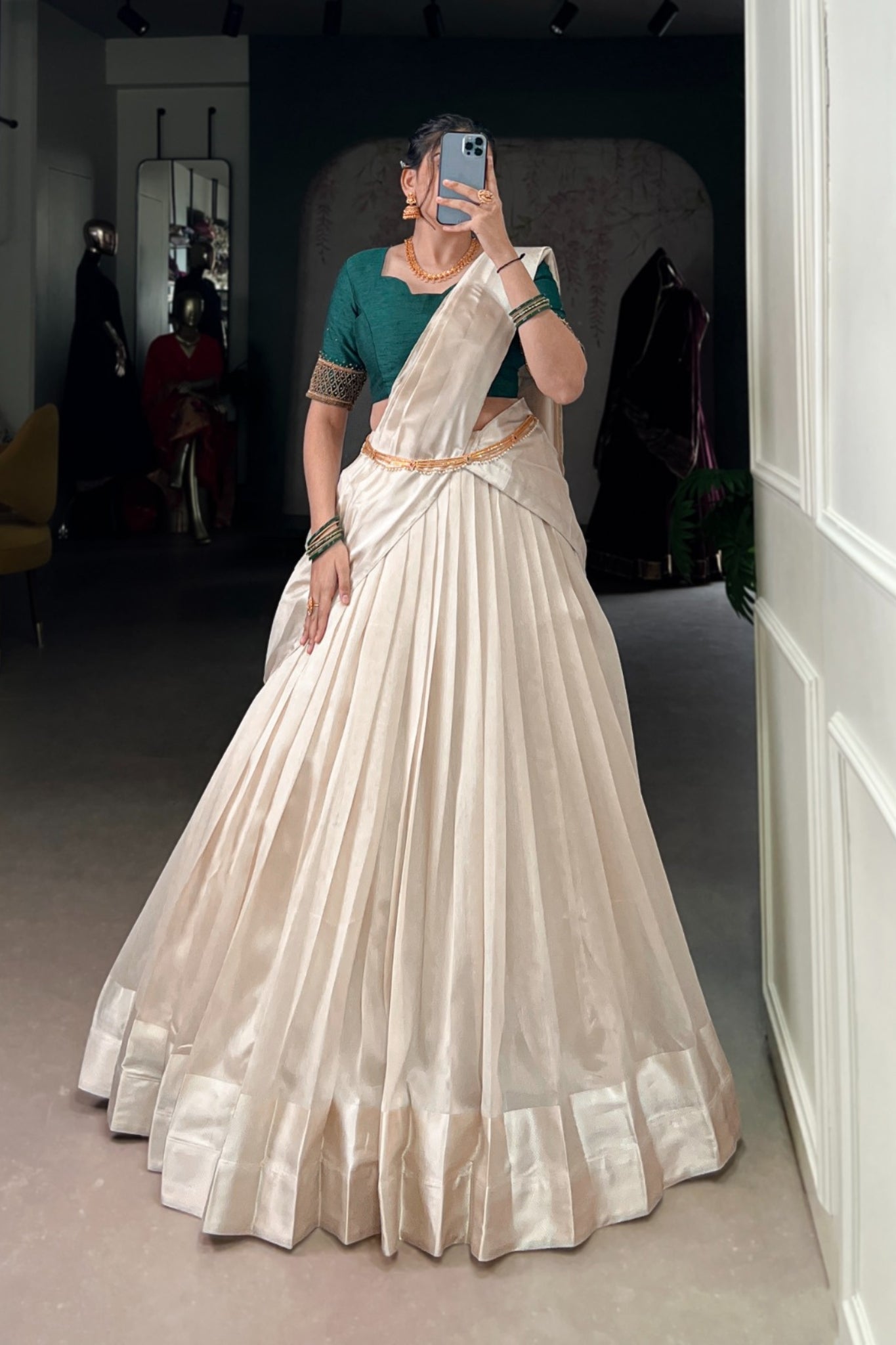 Designer Onam Special Lehenga Choli With Bead & Viscose Work