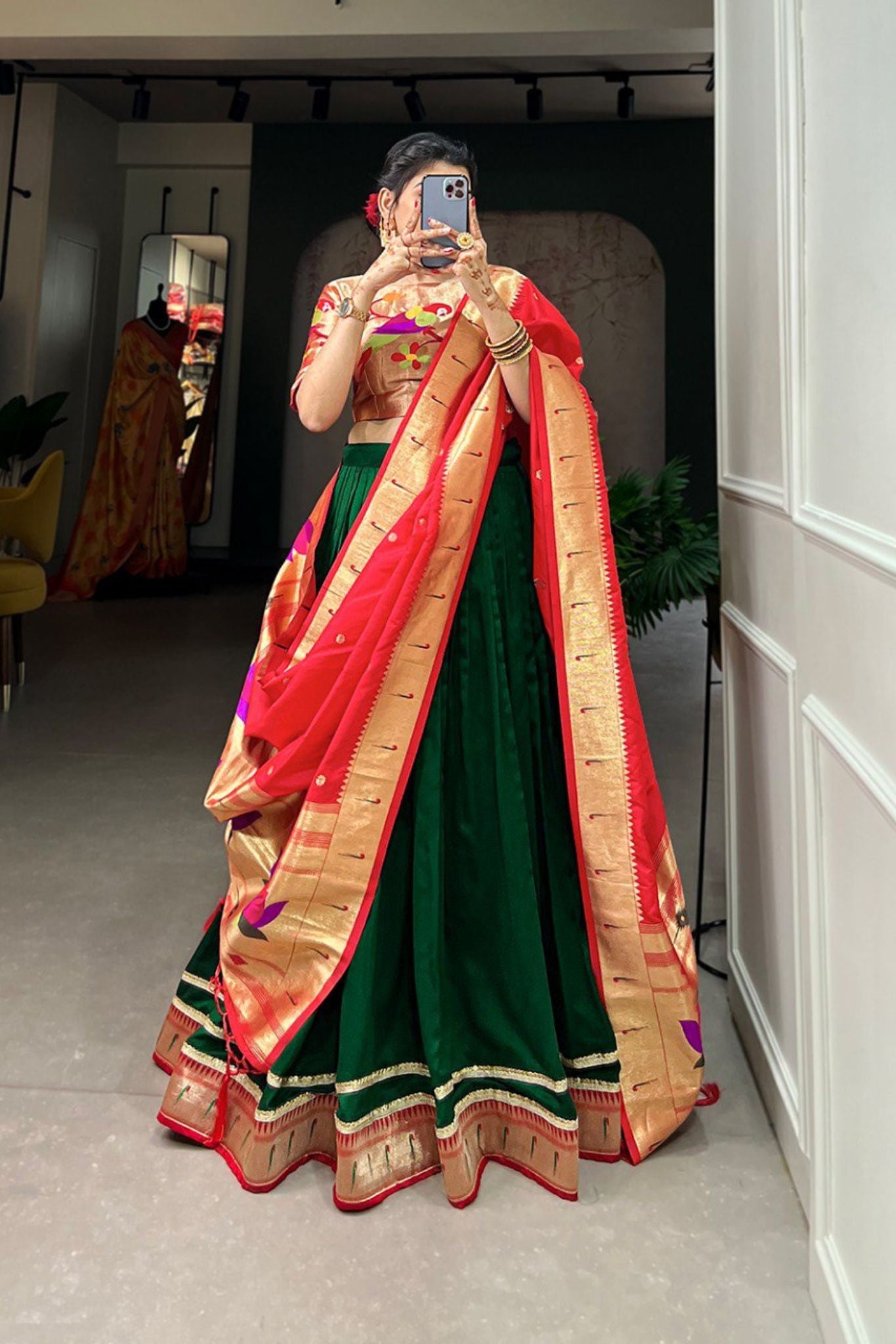 Green Paithani Silk Beautiful Lehenga Choli