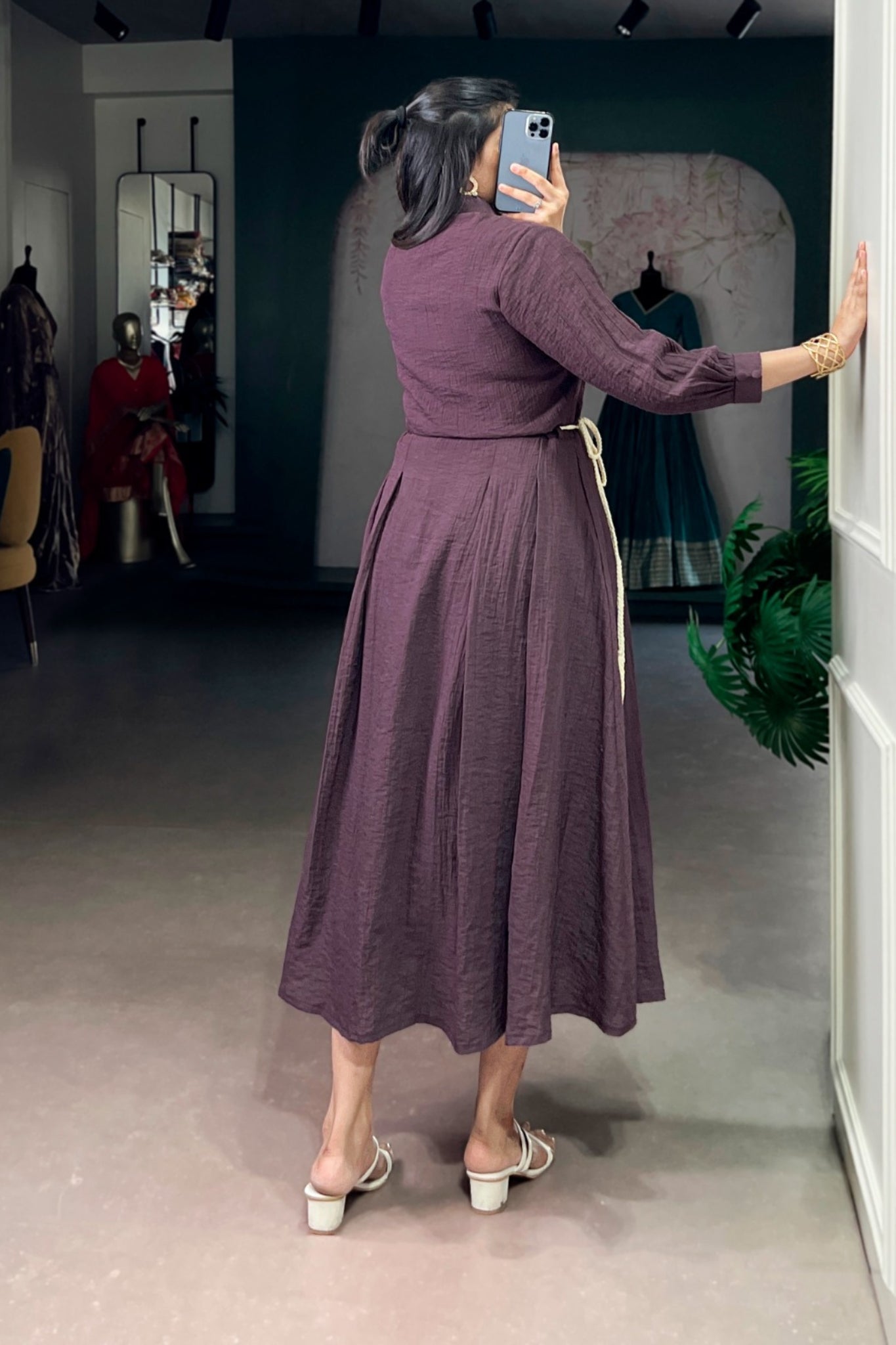 Premium Crackle Fabric Button Down Midi Frock For Women