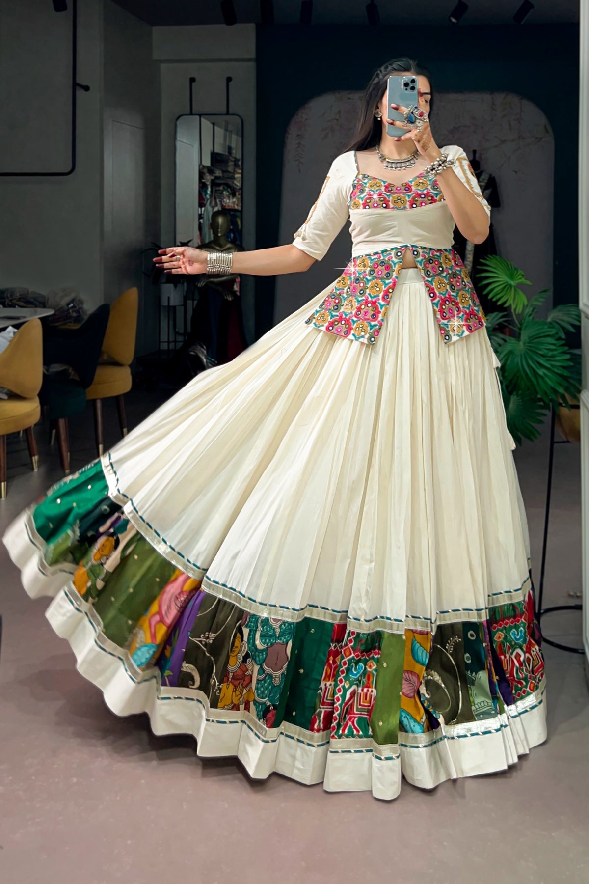Designer Khadi Cotton Navratri Lehenga Choli With Gamthi Work