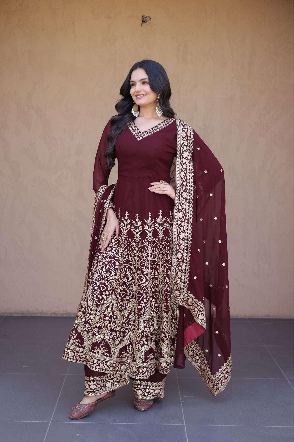 Designer Multi-Sequins Embroidered Anarkali Gown Set With Pant & Dupatta
