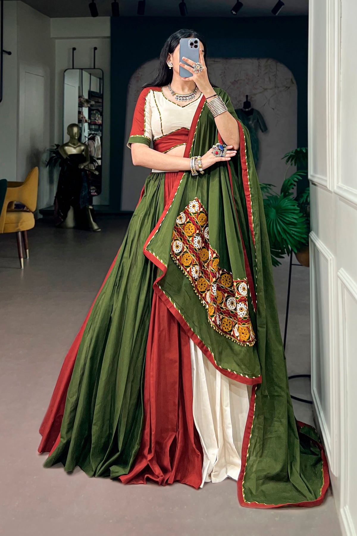 Pure Cotton Navratri Designer Lehenga Choli With Gamthi Work