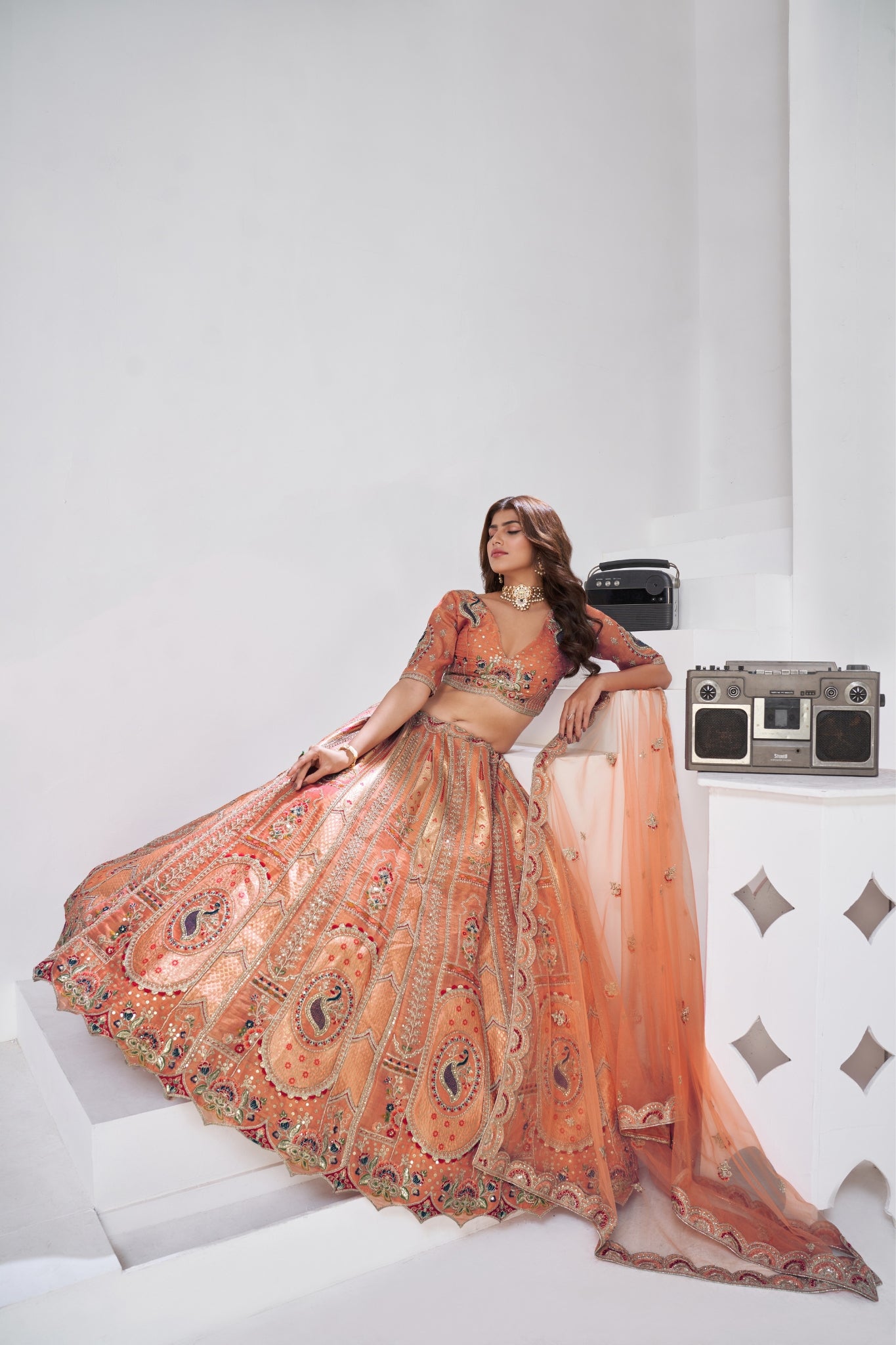 Opulent Aura Raw Silk Bridal Lehenga With Peacock And Paisley Motifs