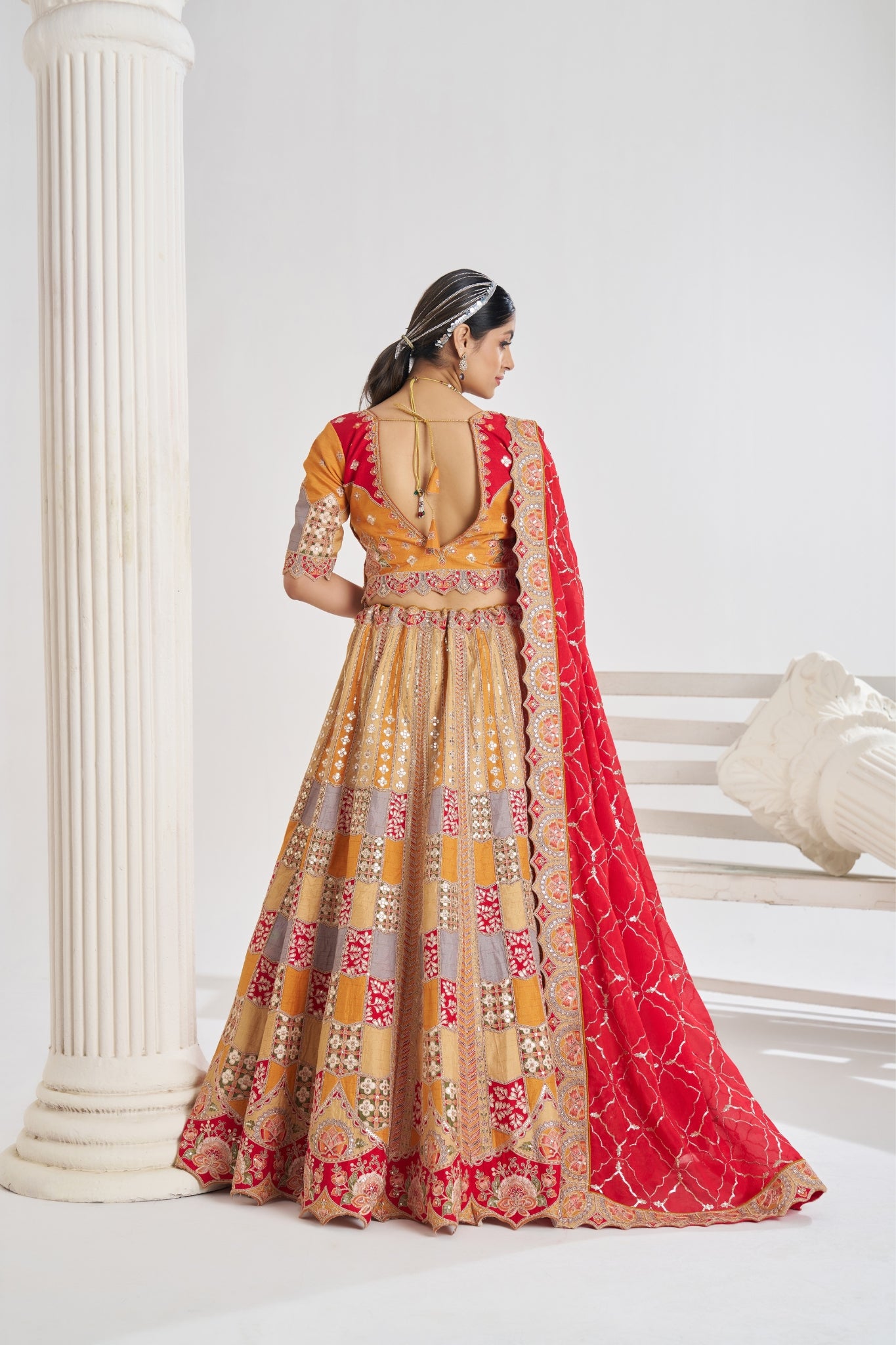 Stunning Mustard Beautiful Designer Sequins With Aari Work Wedding Lehenga Choli