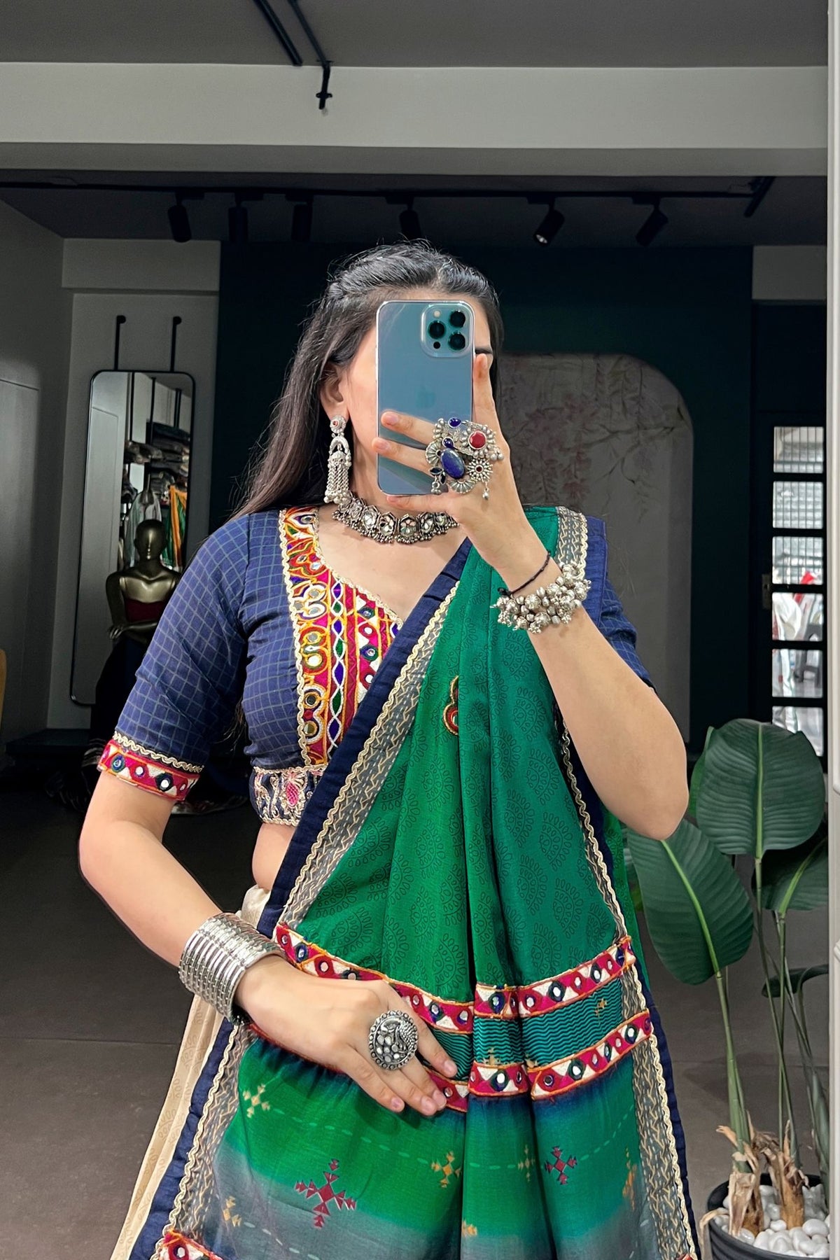 Tasar Silk Tie & Dye With Gamthi Work Navratri Lehenga Choli