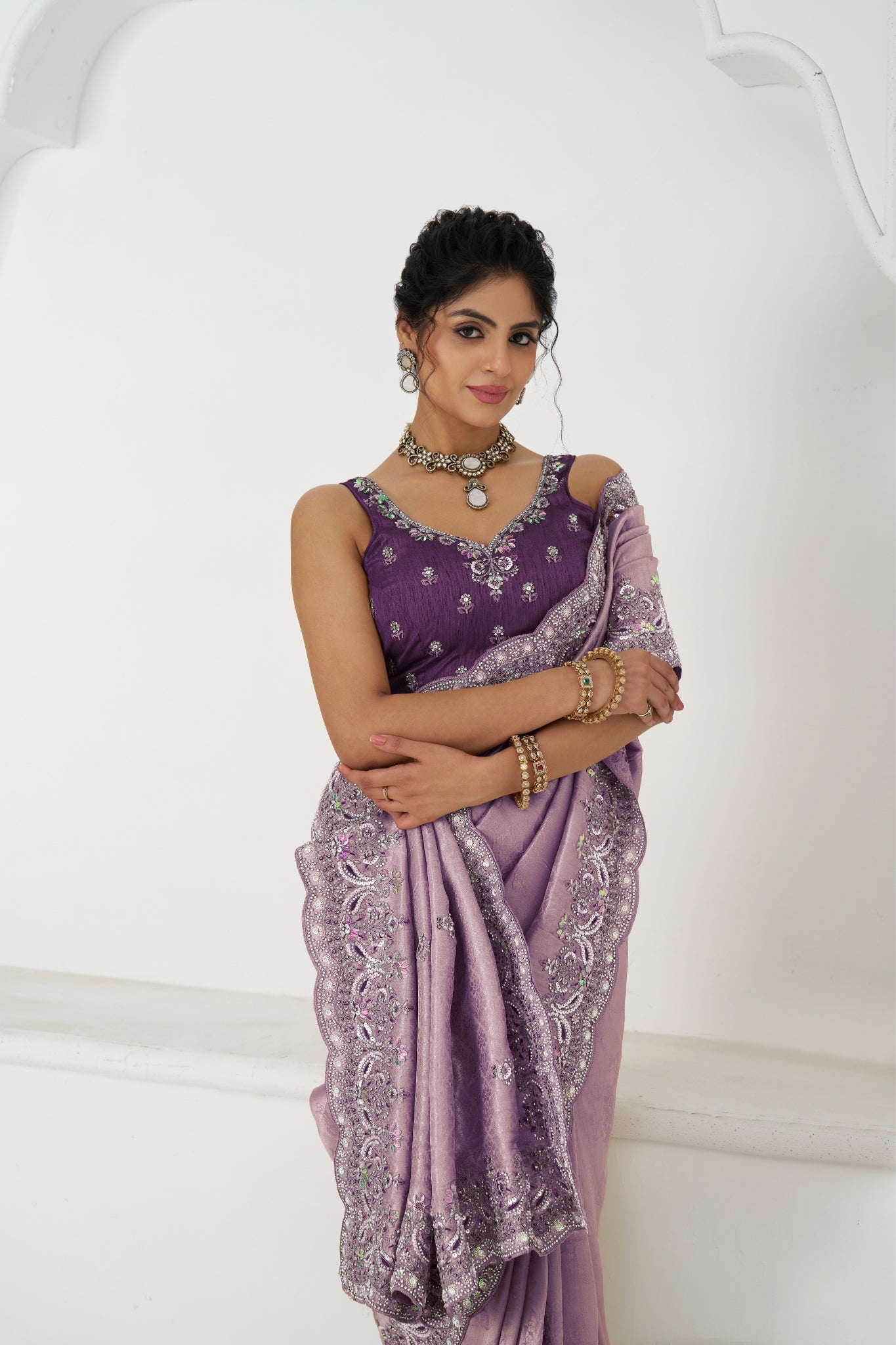 Mauve Dola Viscose Silk Saree For Wedding With Beads Embroidery & Sequins Work