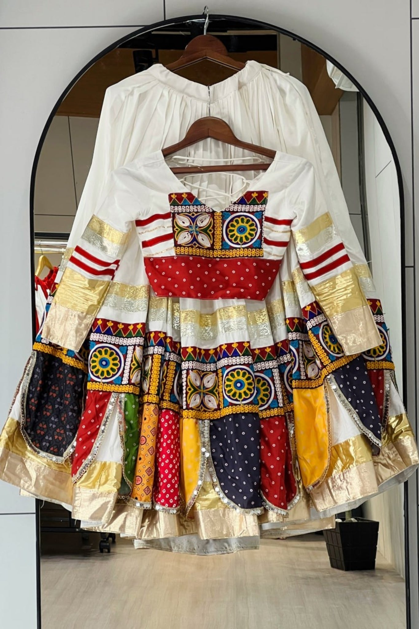Raasrang Designer Navratri Lehenga Choli With Kutch Mirror Work & Multicolor Patch Design For Garba Dandiya