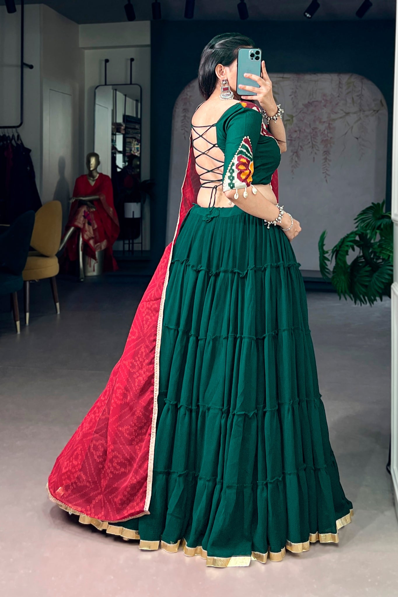 Raasrang Green Navratri Special Designer Lehenga Choli With Bandhej Dupatta