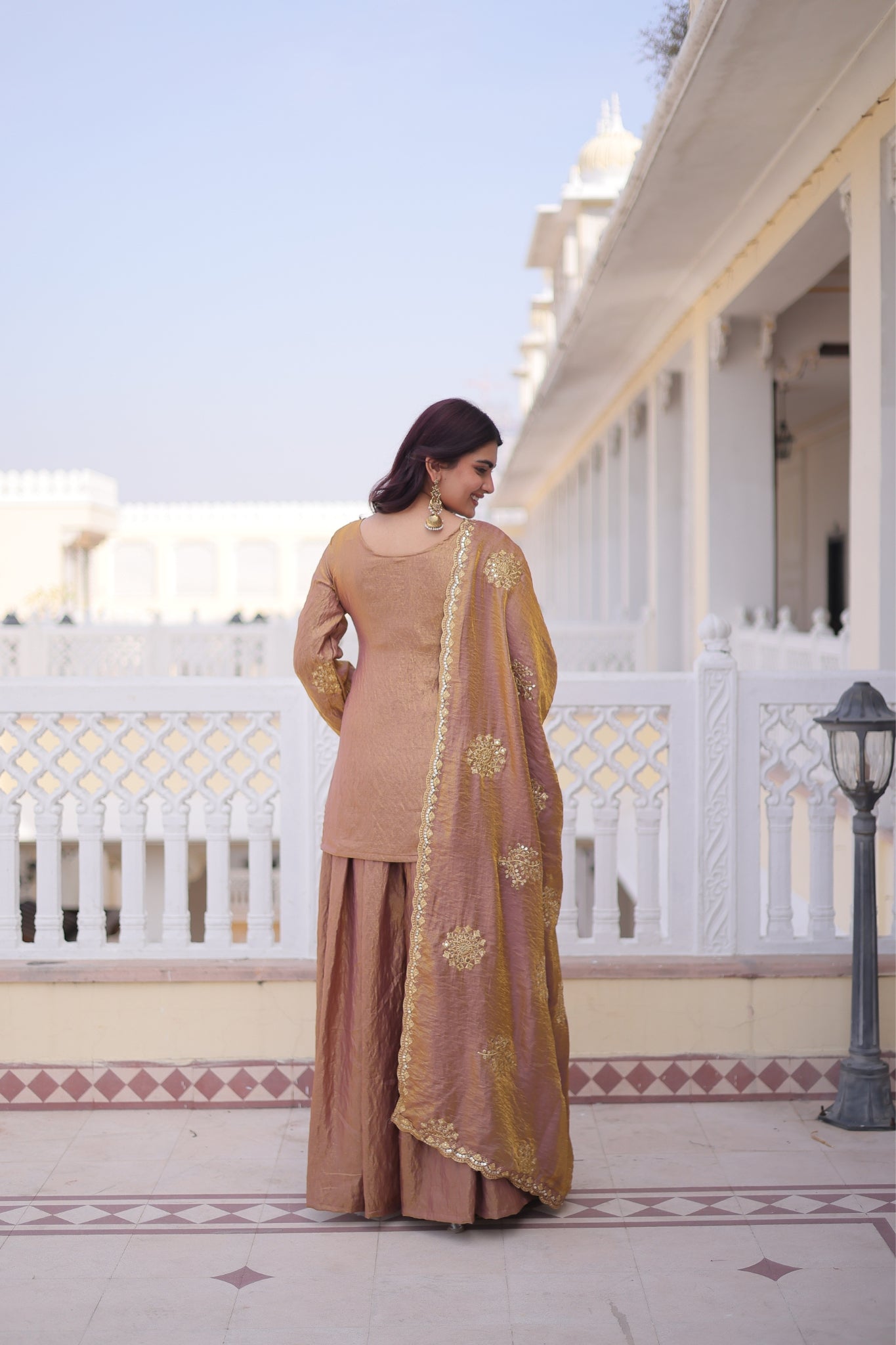 Fendi Crush Zari Sequins Embroidered Kurti Sharara Set With Designer Dupatta