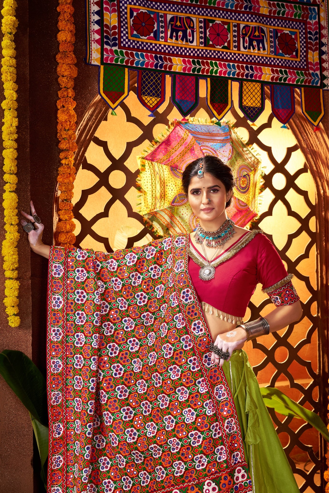 Fluorescent Green Stylish Designer Navratri Special Lehenga Choli