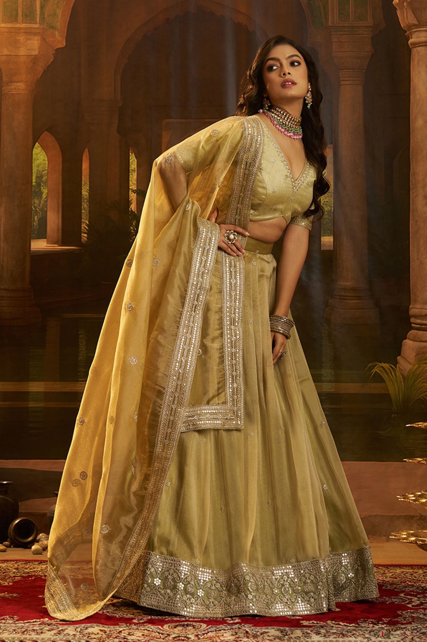 Premium Yellow Hiranya Silk Lehenga Set Featuring Art Silk Blouse And Detailed Embroidered Dupatta
