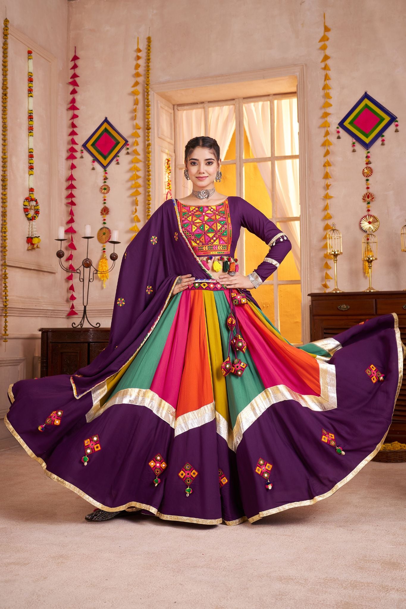 Classic Designer Viscose Cotton Traditional Navratri Lehenga Choli