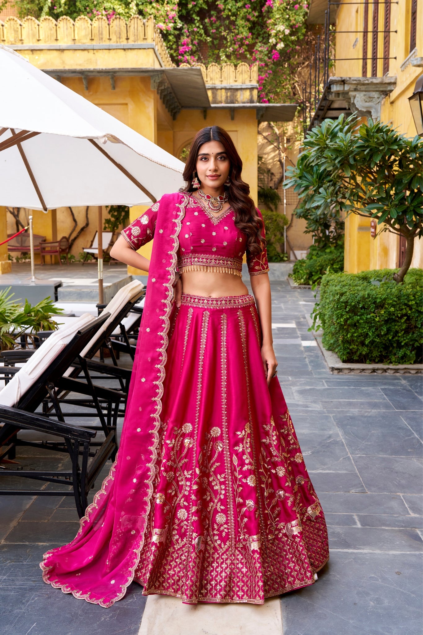 Luxury Natural Silk Pink Designer Sequins With Thread Embroidery Lehenga Set