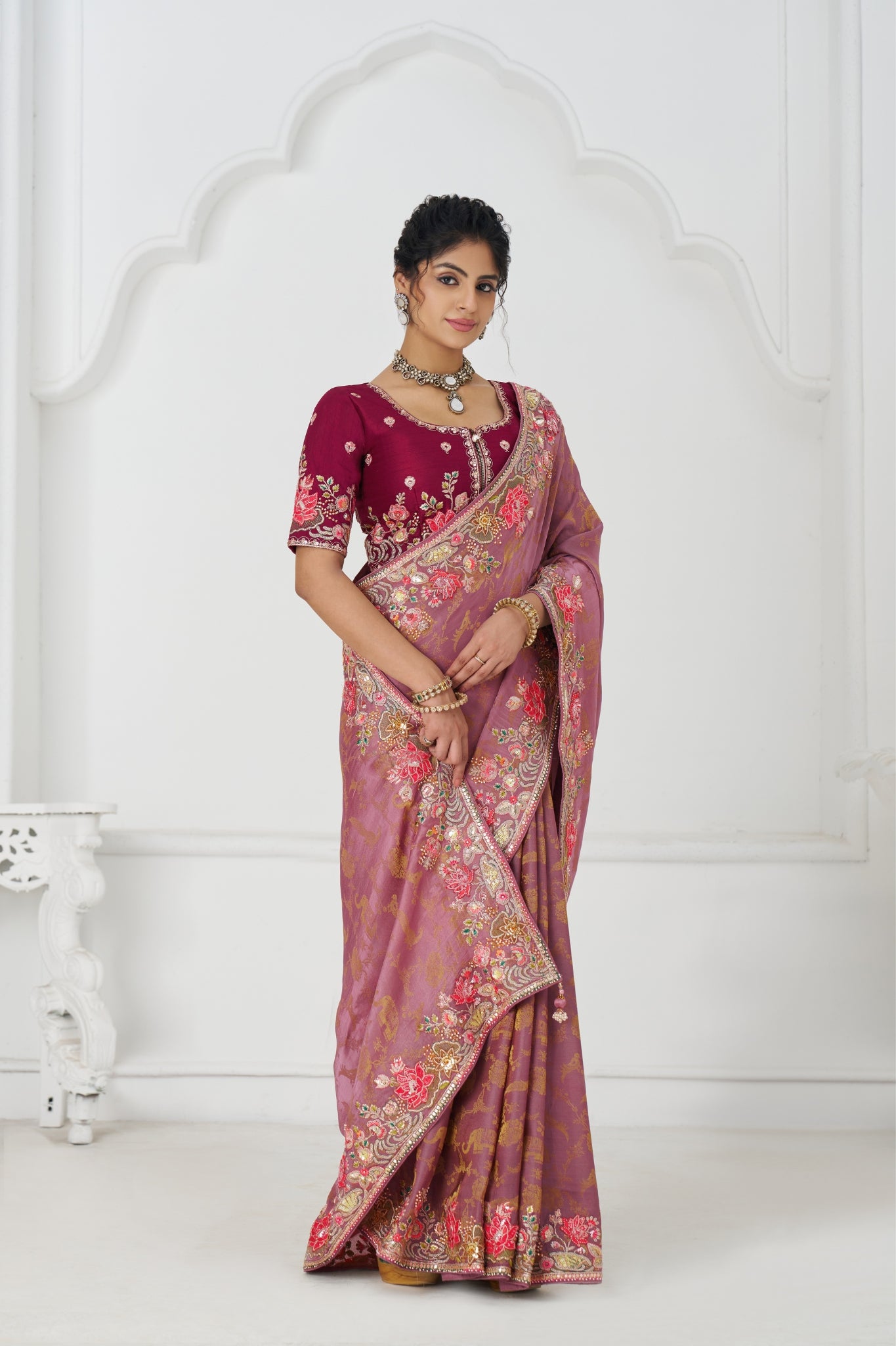 Wedding Stunning Pink Pure Dola Viscose Silk Beautiful Saree
