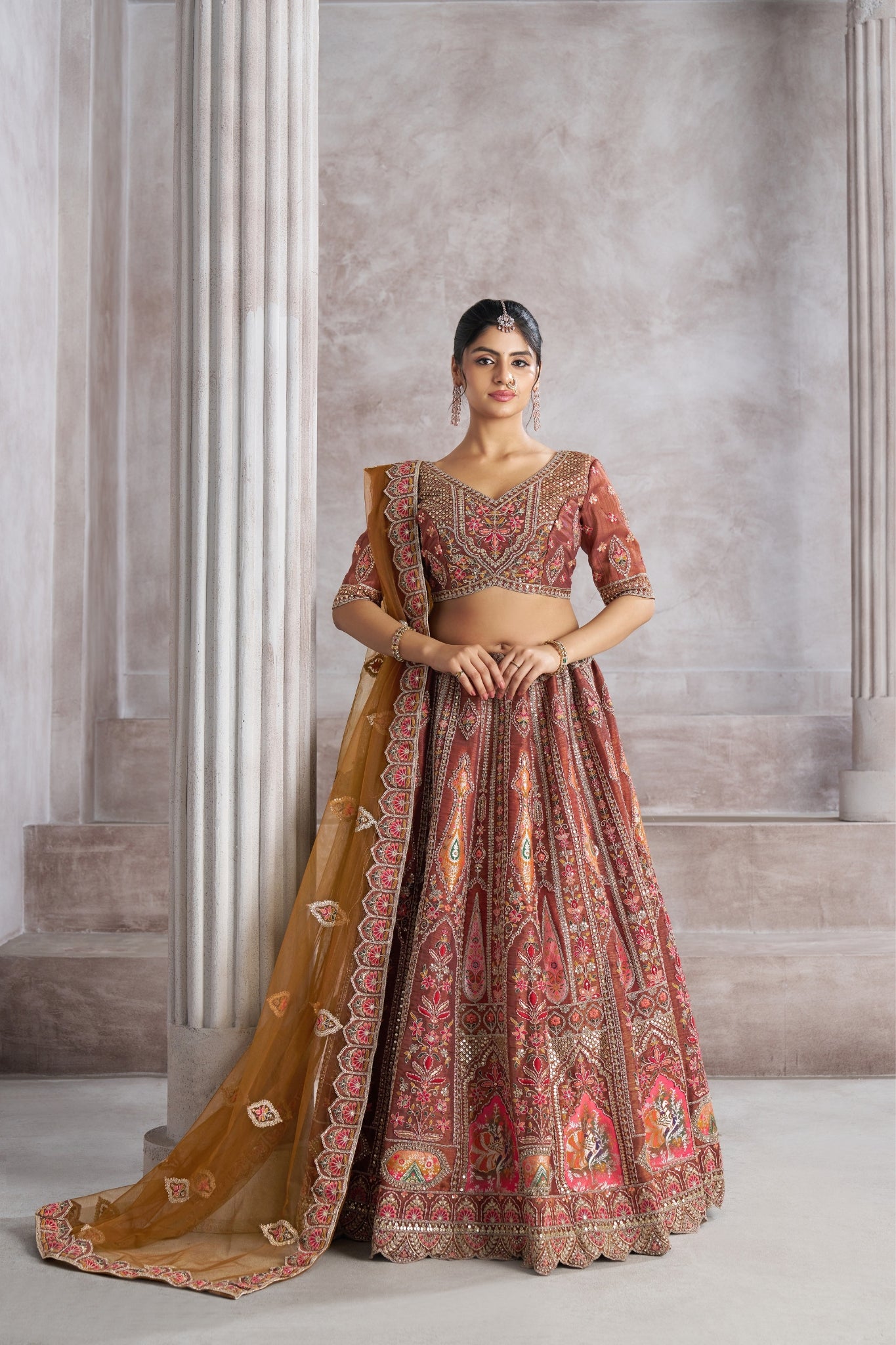 Elegant Designer Zari And Aari Embroidery Work Wedding Lehenga Choli