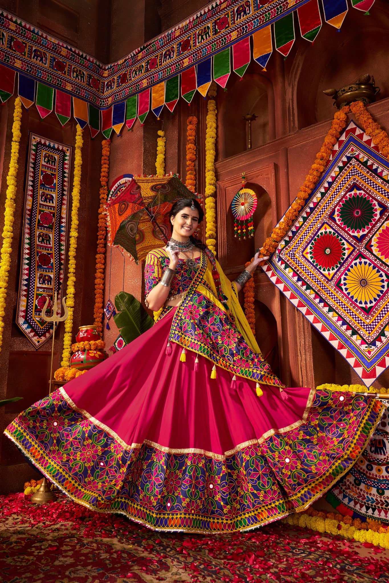 Multi Color Elegant Designer Navratri Stylish Viscose Cotton Lehenga Choli