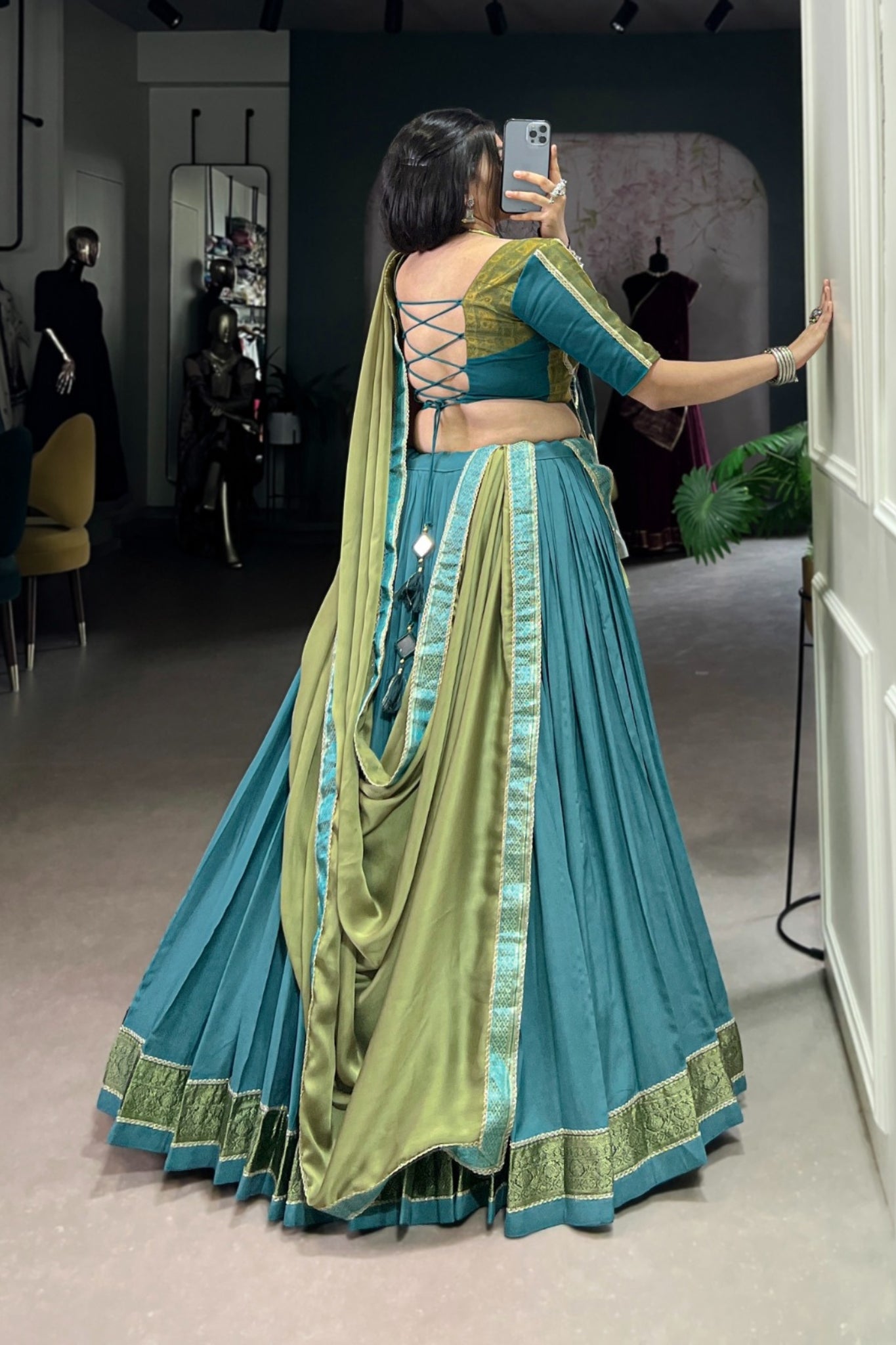Teal Pure Rayon Designer Zari Weaving Work Navratri Lehenga Choli