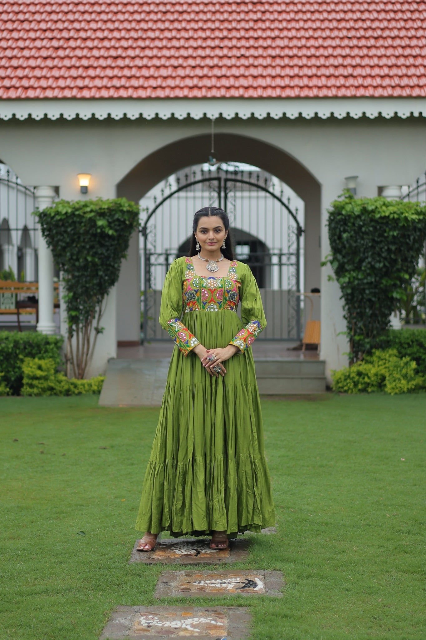 Stunning Navratri Designer Rayon With Gamthi Work Traditional Gown
