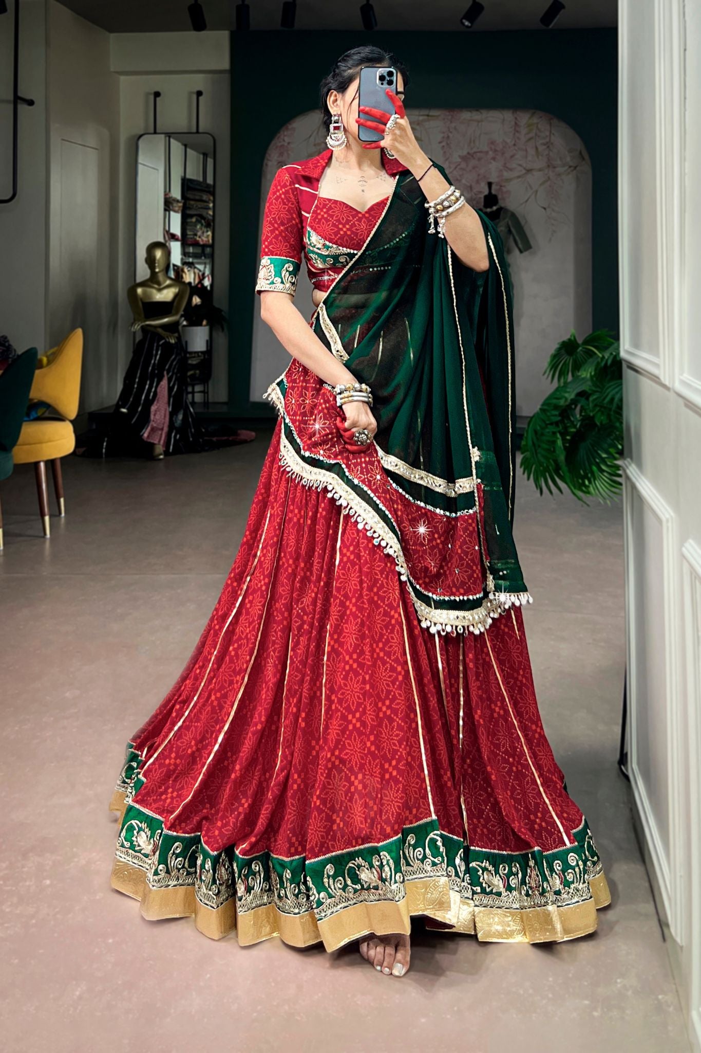 Raasrang Navratri Designer Bandhej Foil Print Traditional Garba Lehenga Choli