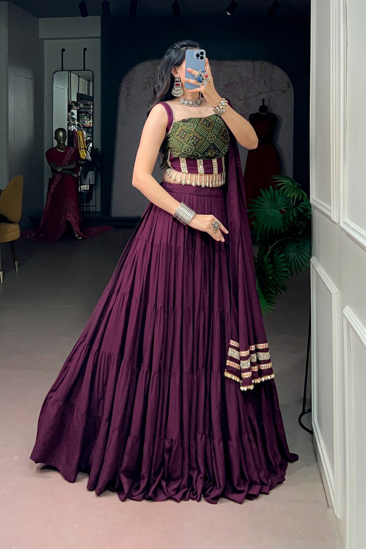 Wine Rayon Navratri Designer Lehenga Choli