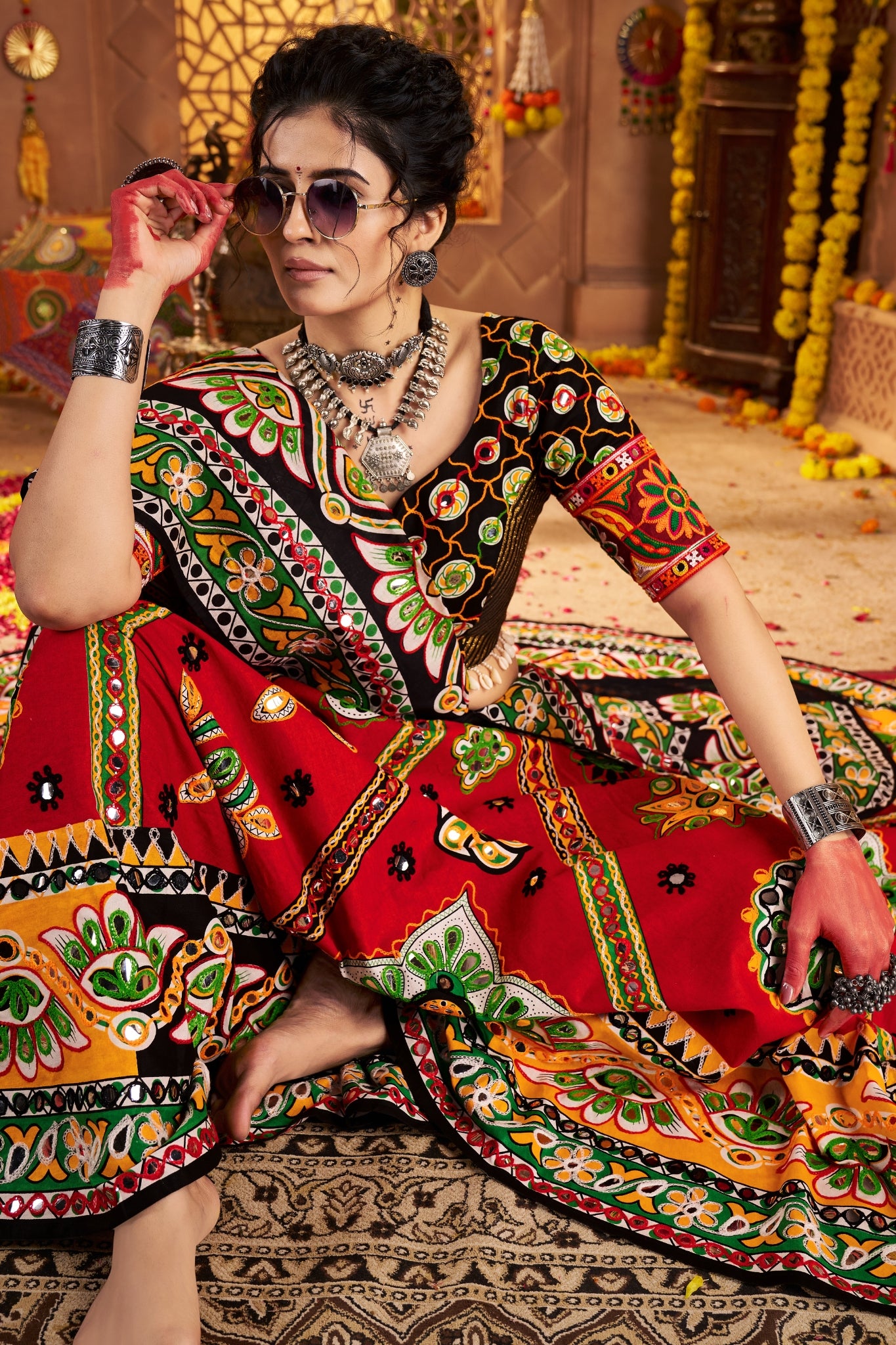 Maroon Organic Cotton Designer Navratri Lehenga Choli Set