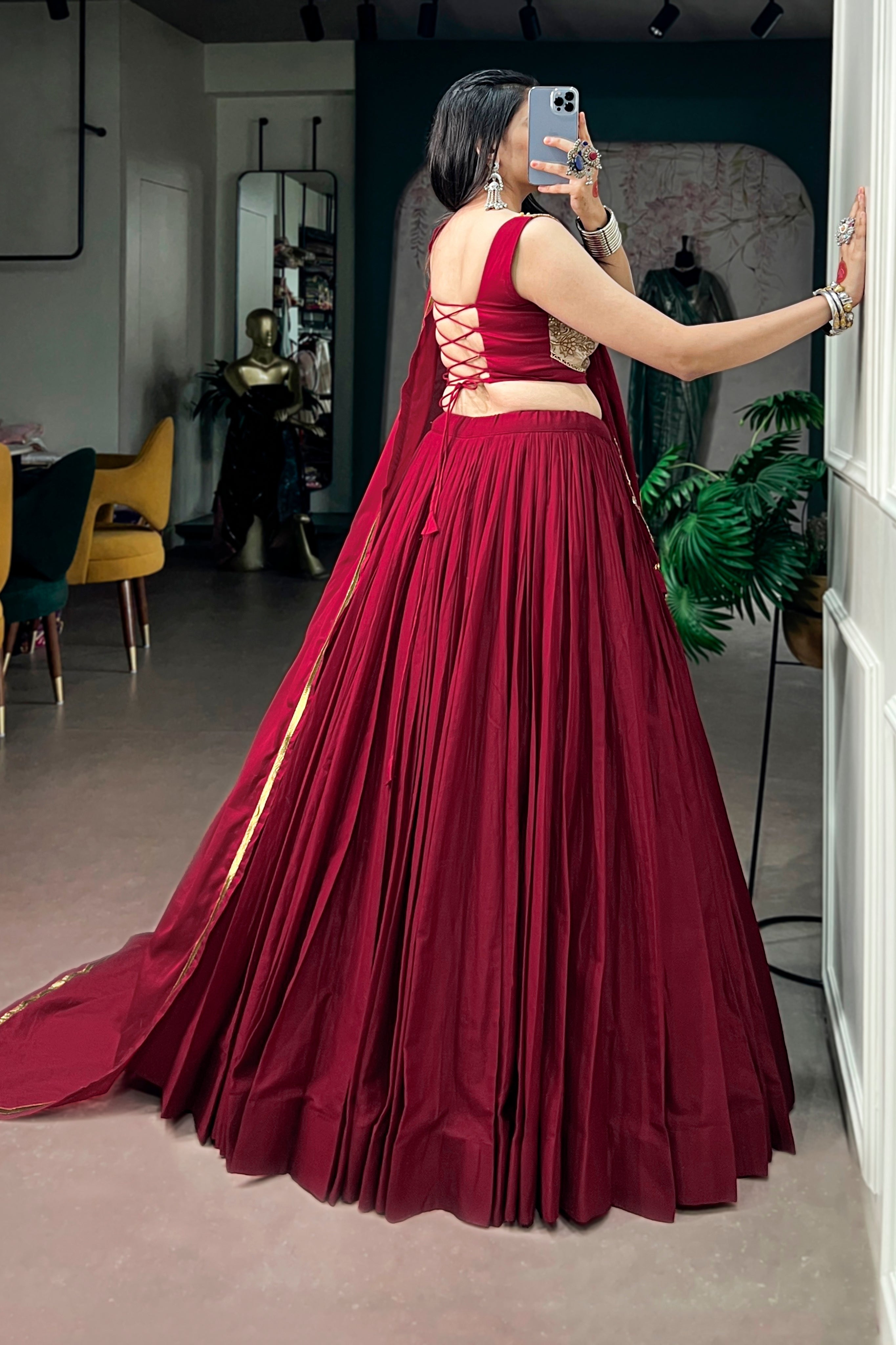 Maroon Mal Cotton Designer Lehenga Choli For Navratri