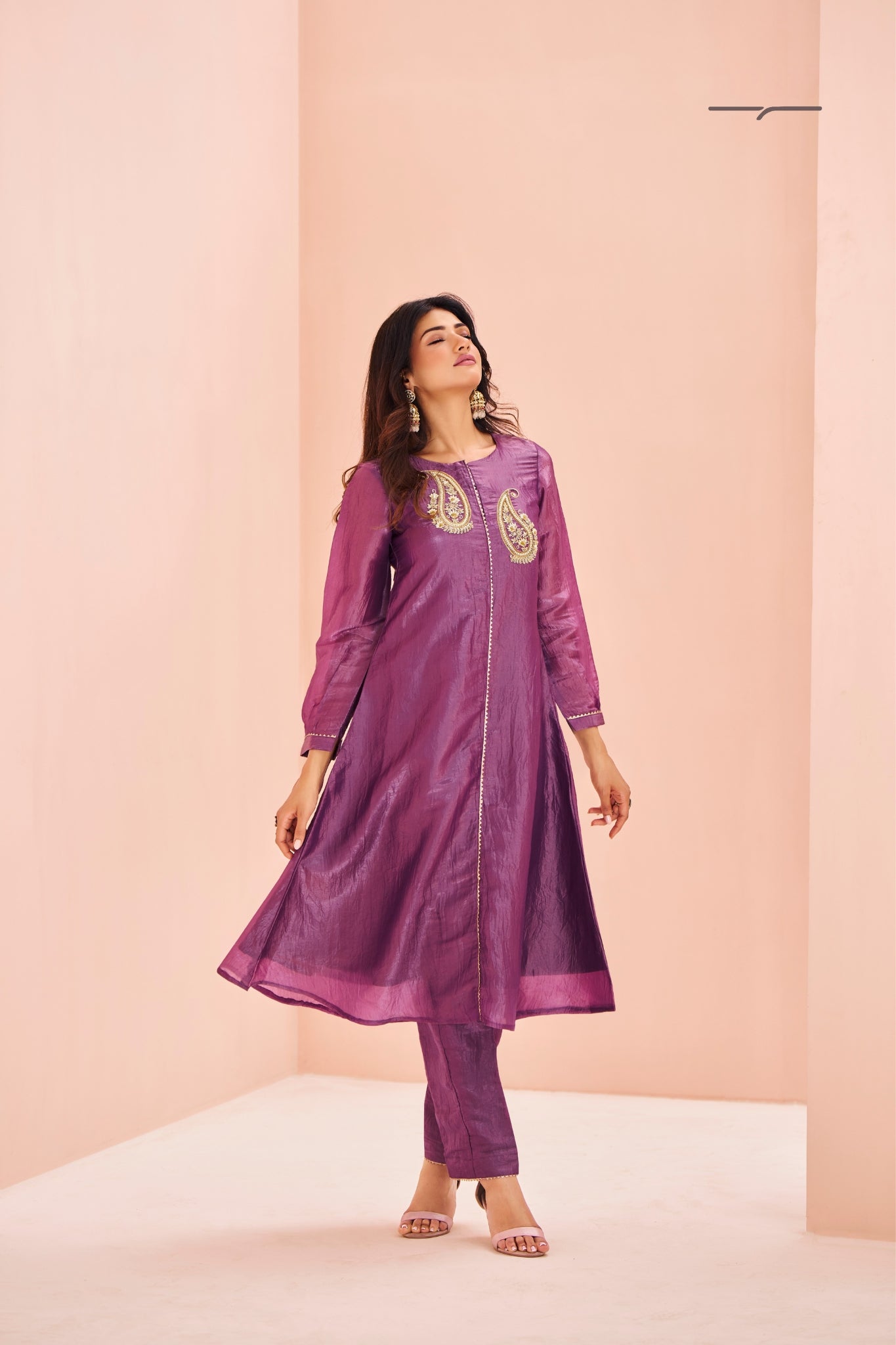 Royal Paisley Embellished Purple Organza Kurta Set