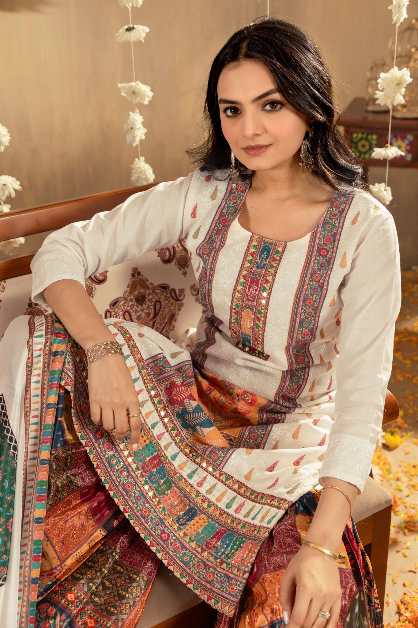 Stunning Printed With Mirror Sifali Work Cotton Sharara Set