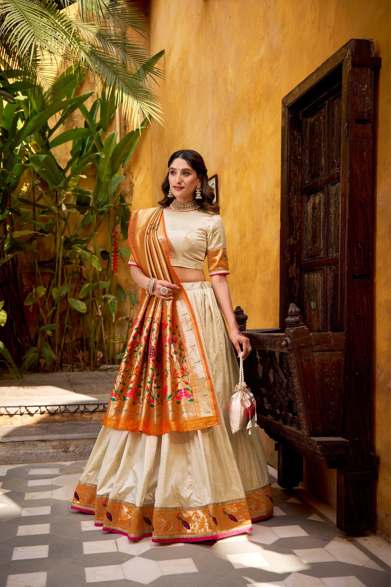 Designer Silk Paithani Lehenga Choli Set With Zari Weaving