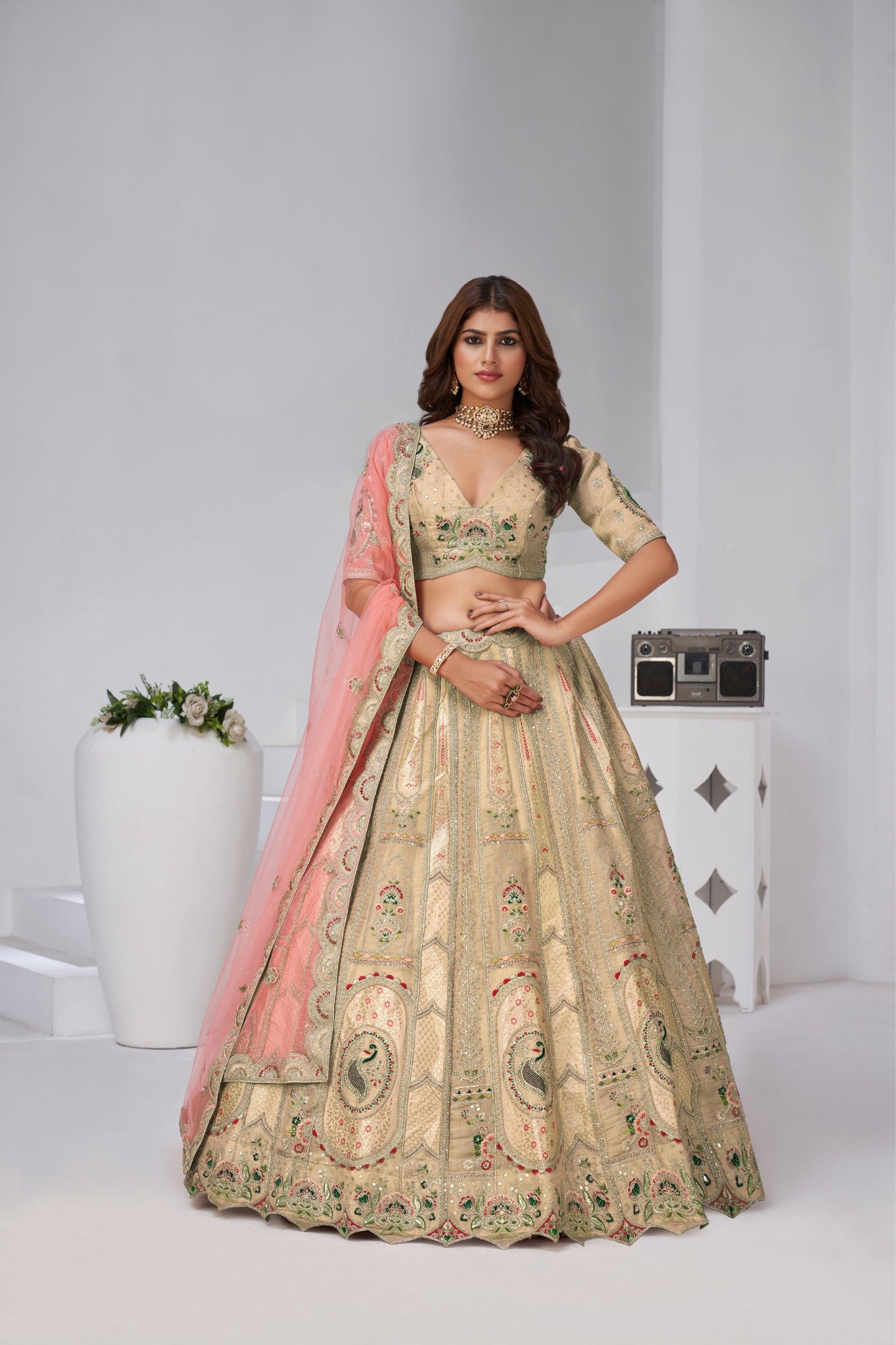 Opulent Aura Raw Silk Bridal Lehenga With Peacock And Paisley Motifs