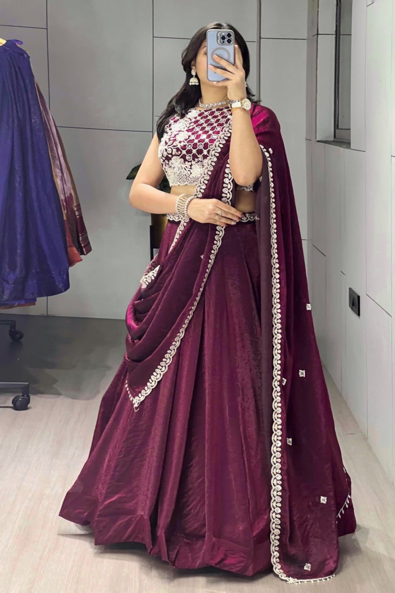 Luxury Antique Beads Work Lehenga Choli With Designer Scallop Blouse And Elegant Dupatta