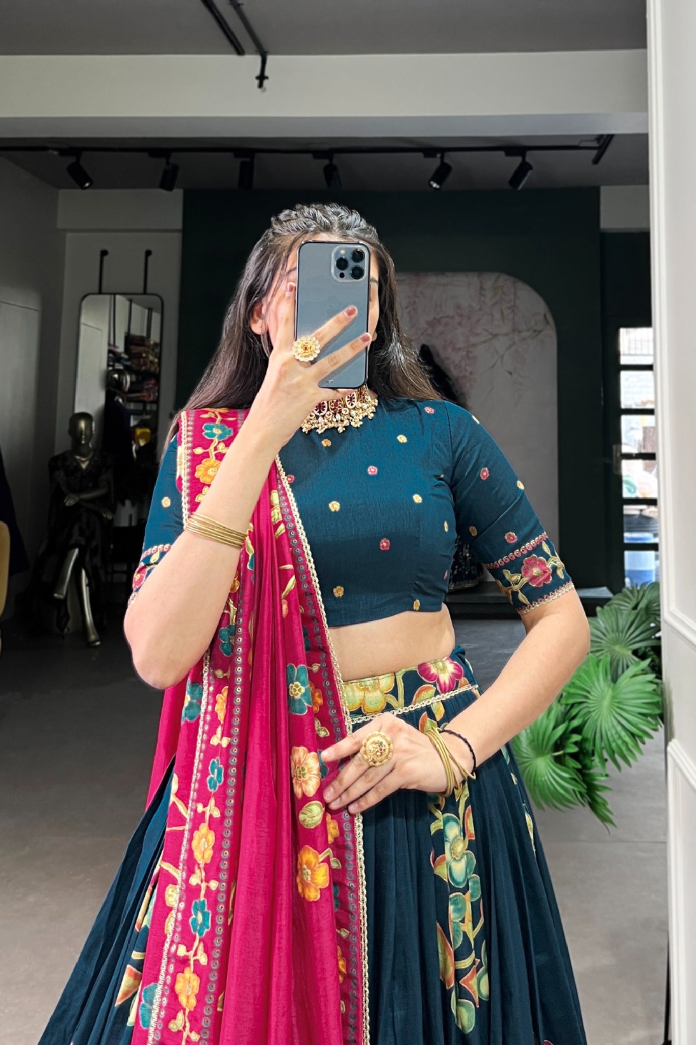 Tussar Silk Lehenga With Foil Work & Gotta Patti Dupatta