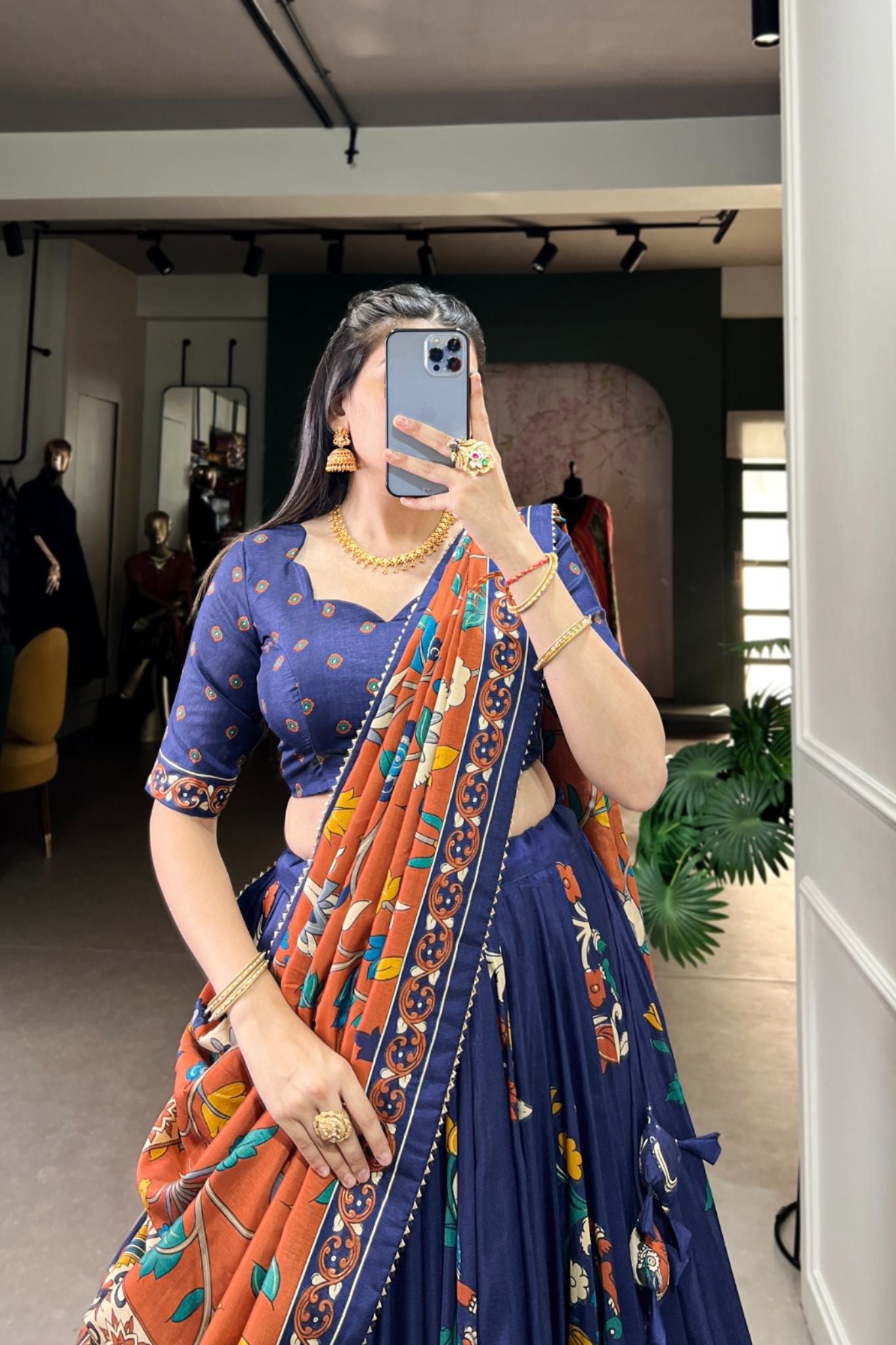 Kalamkari Printed Tussar Silk Traditional Lehenga Choli