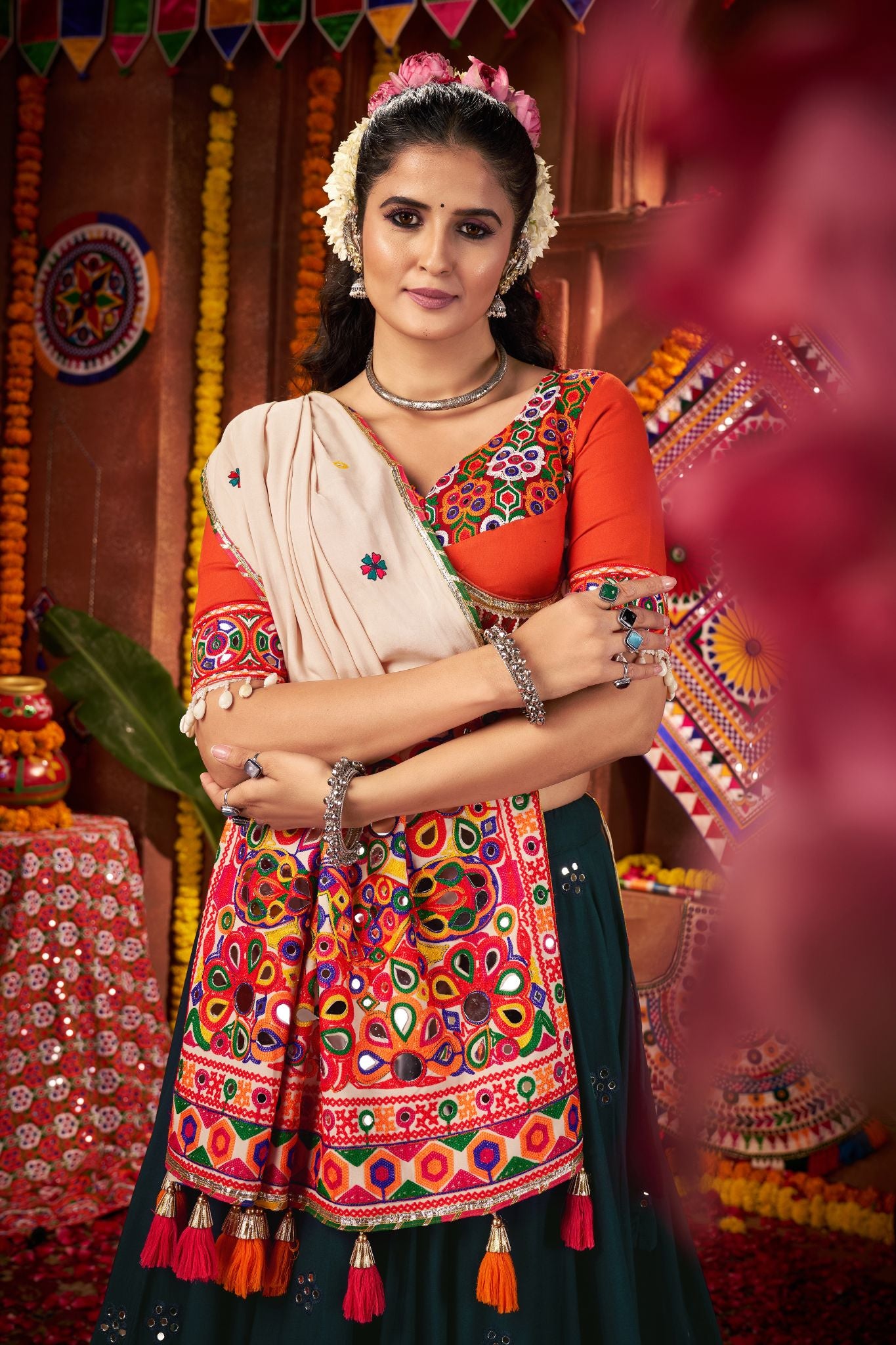 Teal Blue Designer Festive Lehenga Choli In Viscose Cotton And Perfect For Dandiya Nights