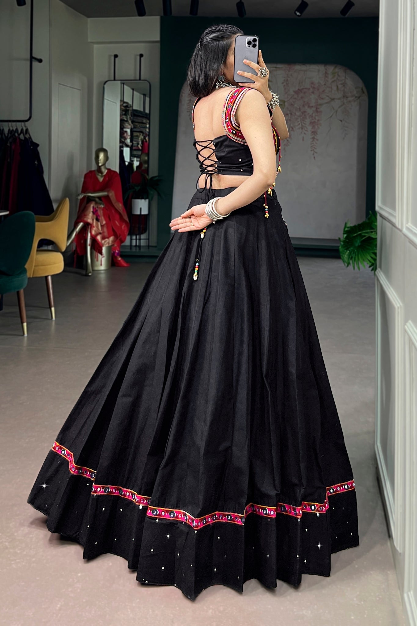 RaasRang Pure Cotton Black Navratri Special Designer Lehenga Choli