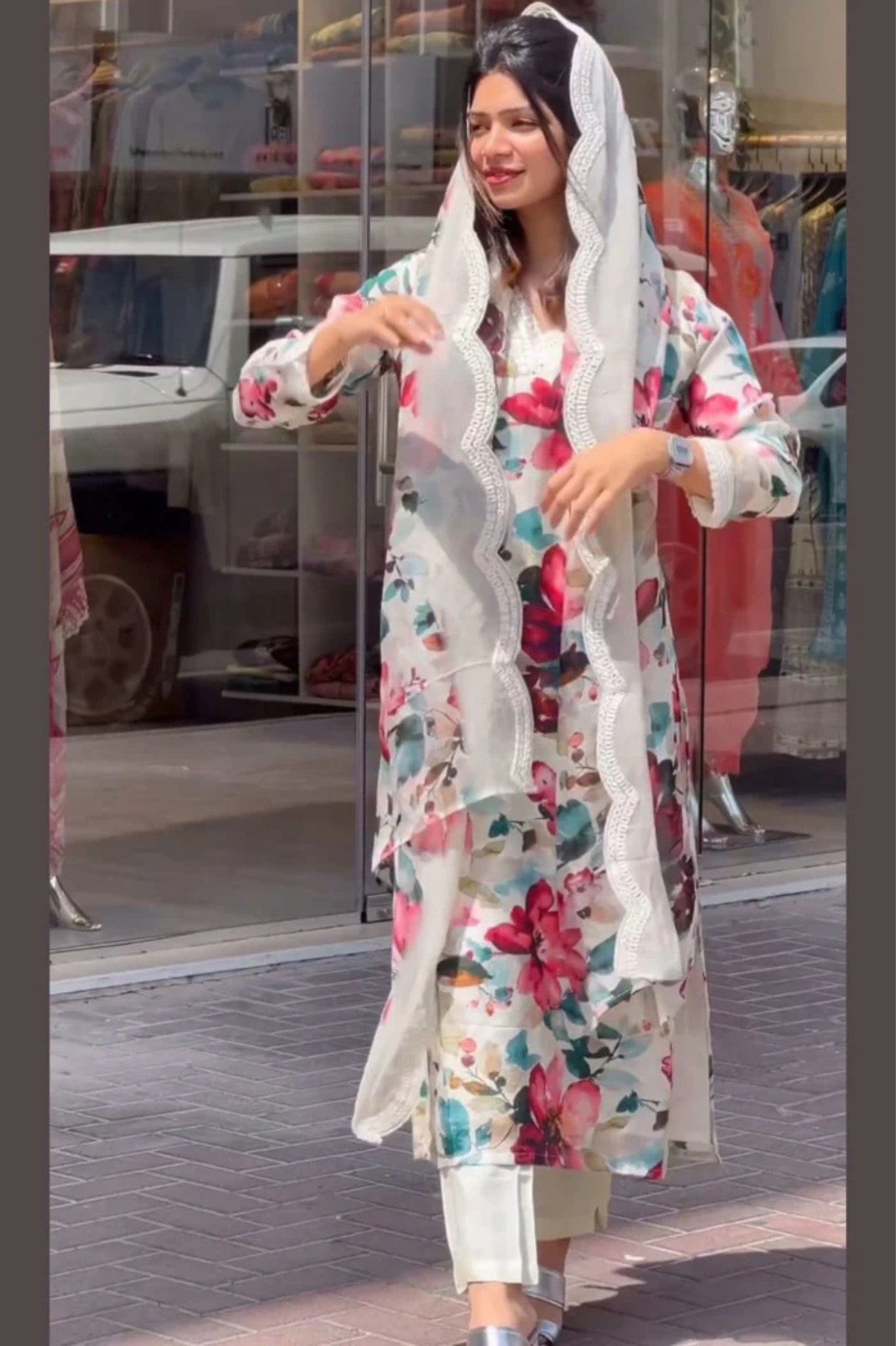 Floral Printed Embroidered Work Suit Set