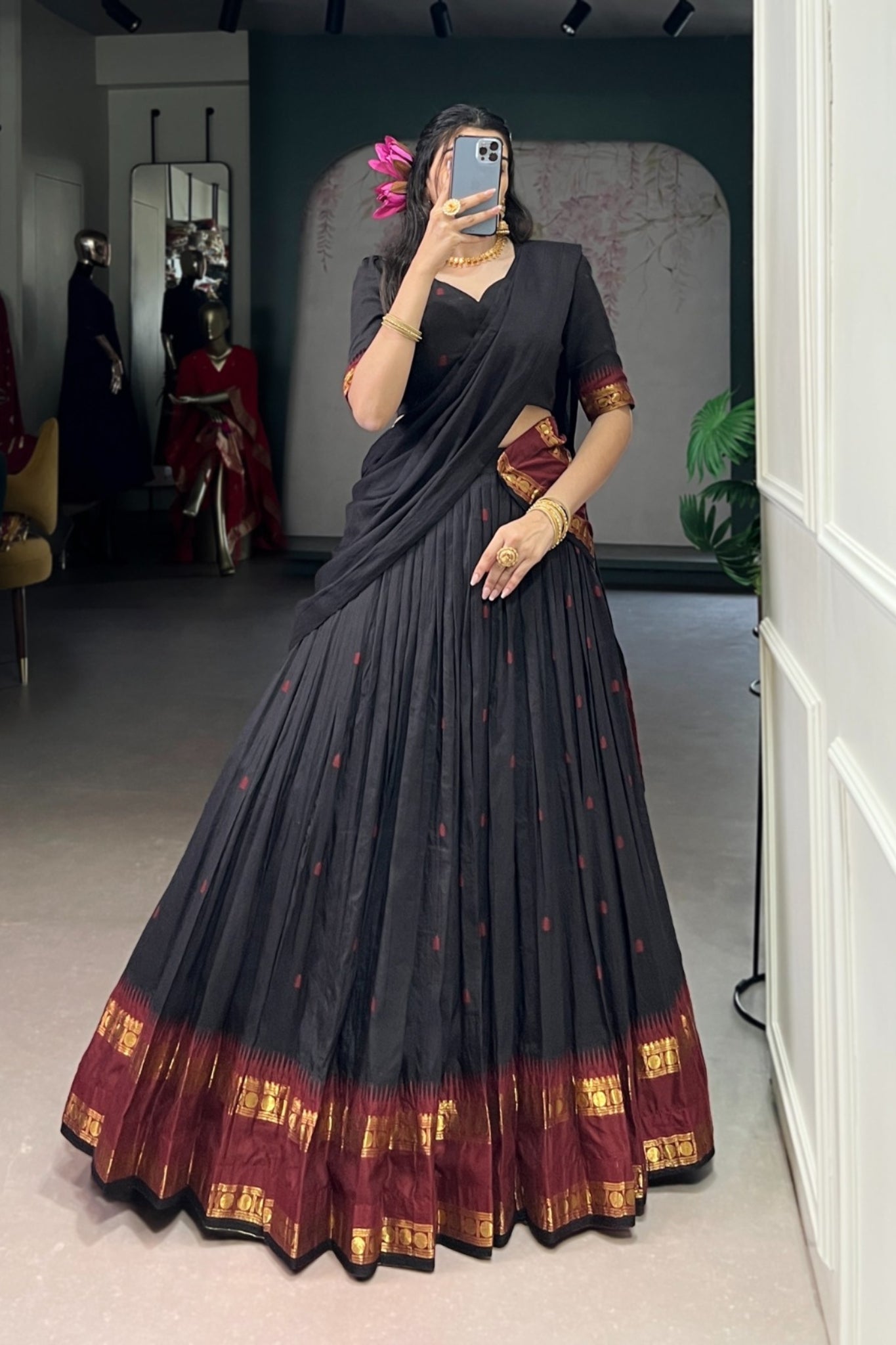 Pure Chanderi Zari Weaving Work South Indian Lehenga Choli