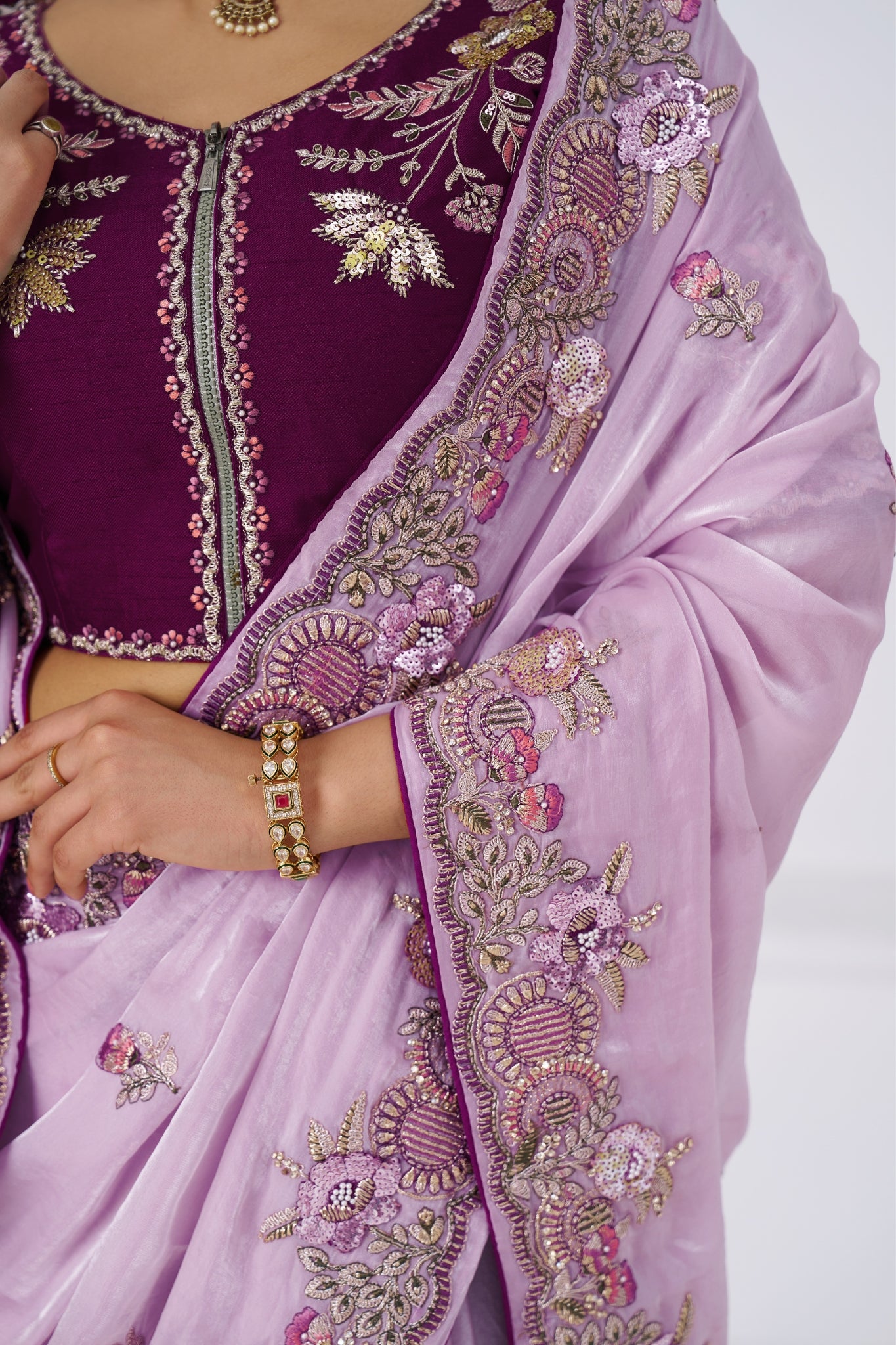 Mauve Designer Pure Fendi Silk Wedding Saree